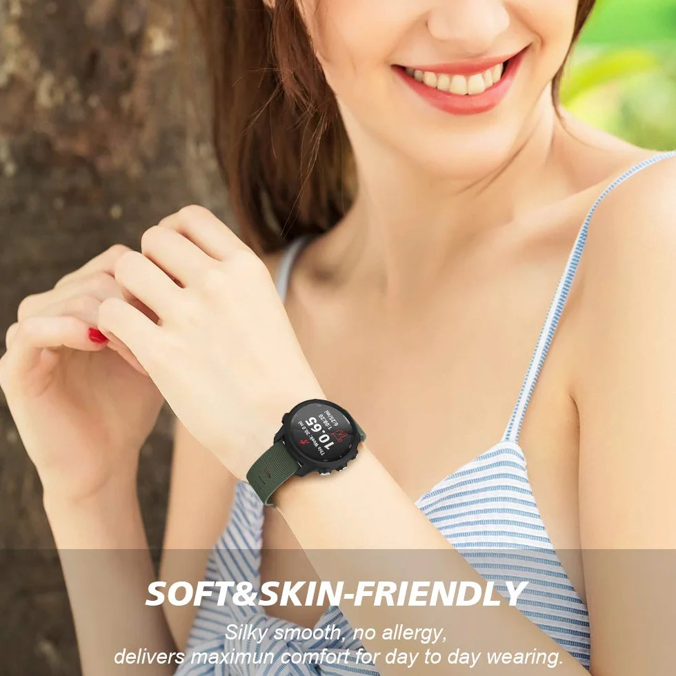 NotoCity Pasek wymienny do Garmin Forerunner 645 / 245, pasek 20 mm, zapasowy pasek, miękki silikon, do Vivoactive 3 Music Vívomove HR Forerunner 645 / 245 Music (wojskowa zieleń)
