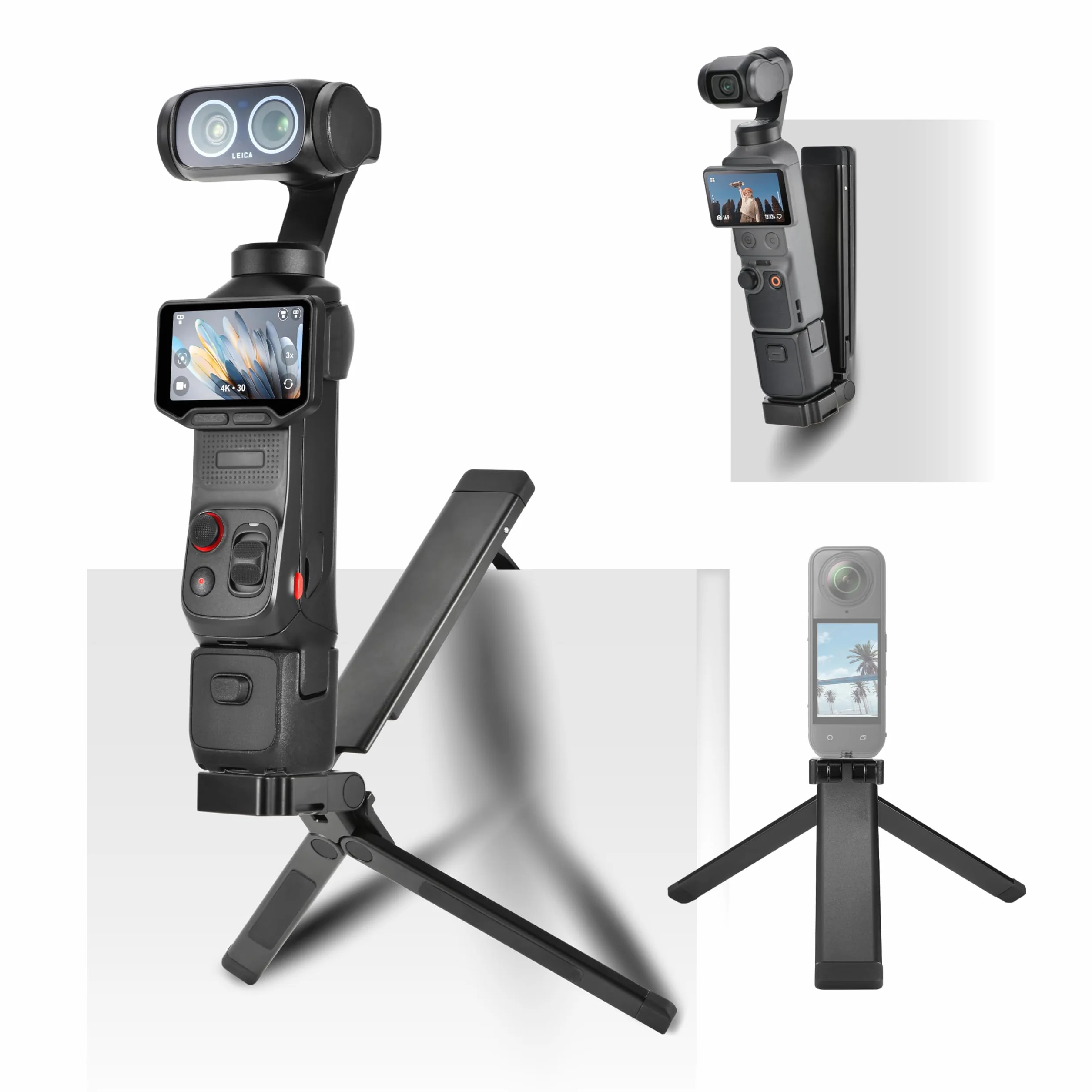 Magnetyczny mini statyw do Insta360 Luna Ultra X5, DJI Action 6 5 Pro | Metalowy statyw do DJI Pocket 4 3, elastyczny stojak na biurko do akcesoriów GoPro, uchwyt do selfie z gwintem 1/4
