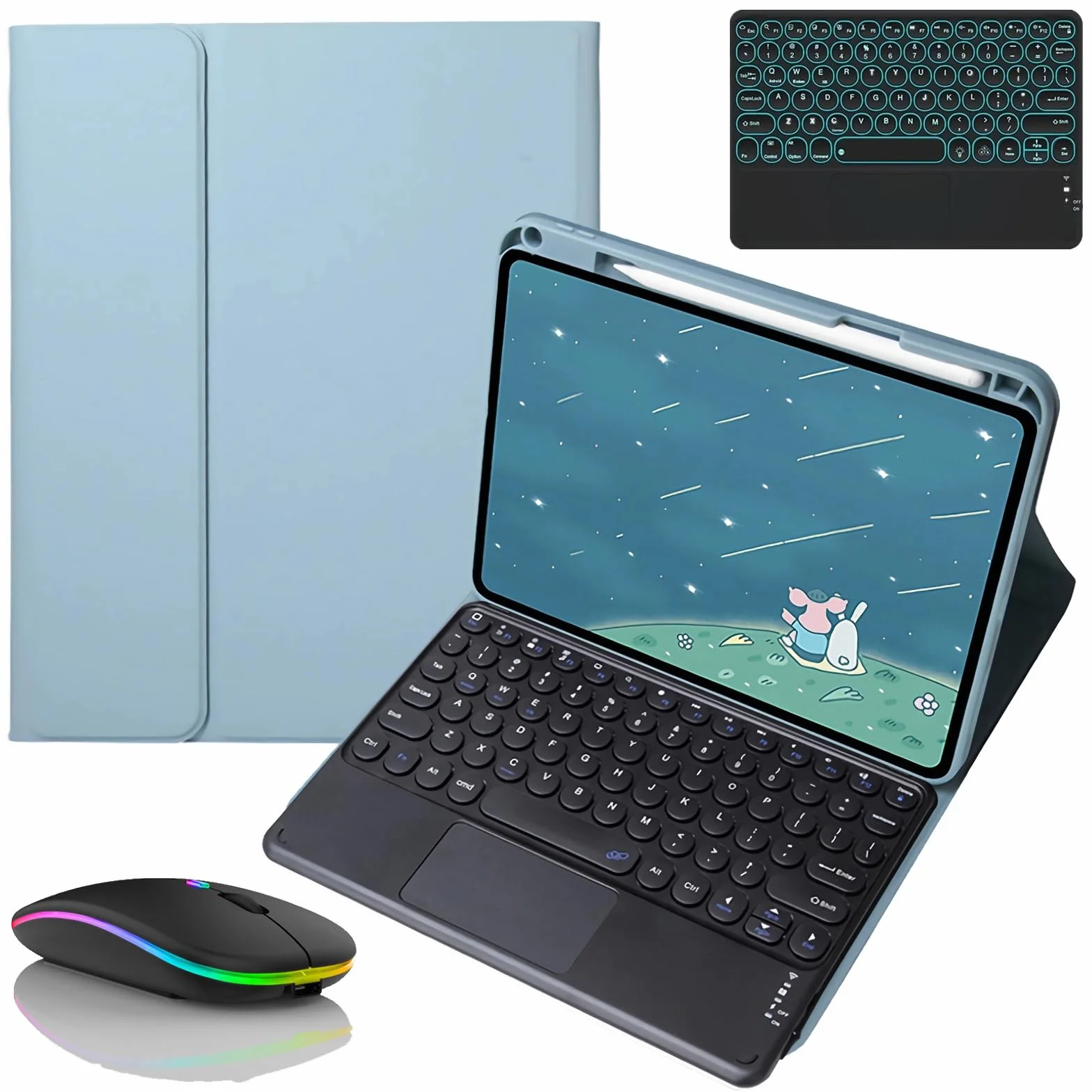 Etui z klawiaturą do Xiaomi Mi Pad 5/5 Pro 11" 2021, Wbudowany Uchwyt Na Ołówek, Magnetyczna Odłączana Bezprzewodowa Podświetlana Klawiatura z Myszą Bluetooth,Blue 1
