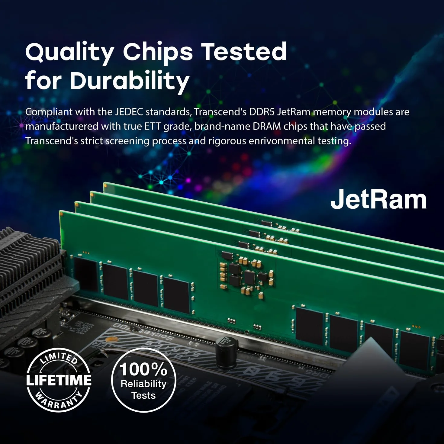 Transcend Moduł pamięci JetRam JM5600ASE DDR5 48 GB - 5600 MT/s, niskie napięcie 1,1 V, do stacji roboczych o wysokiej wydajności/gier -JM5600ASE-48G