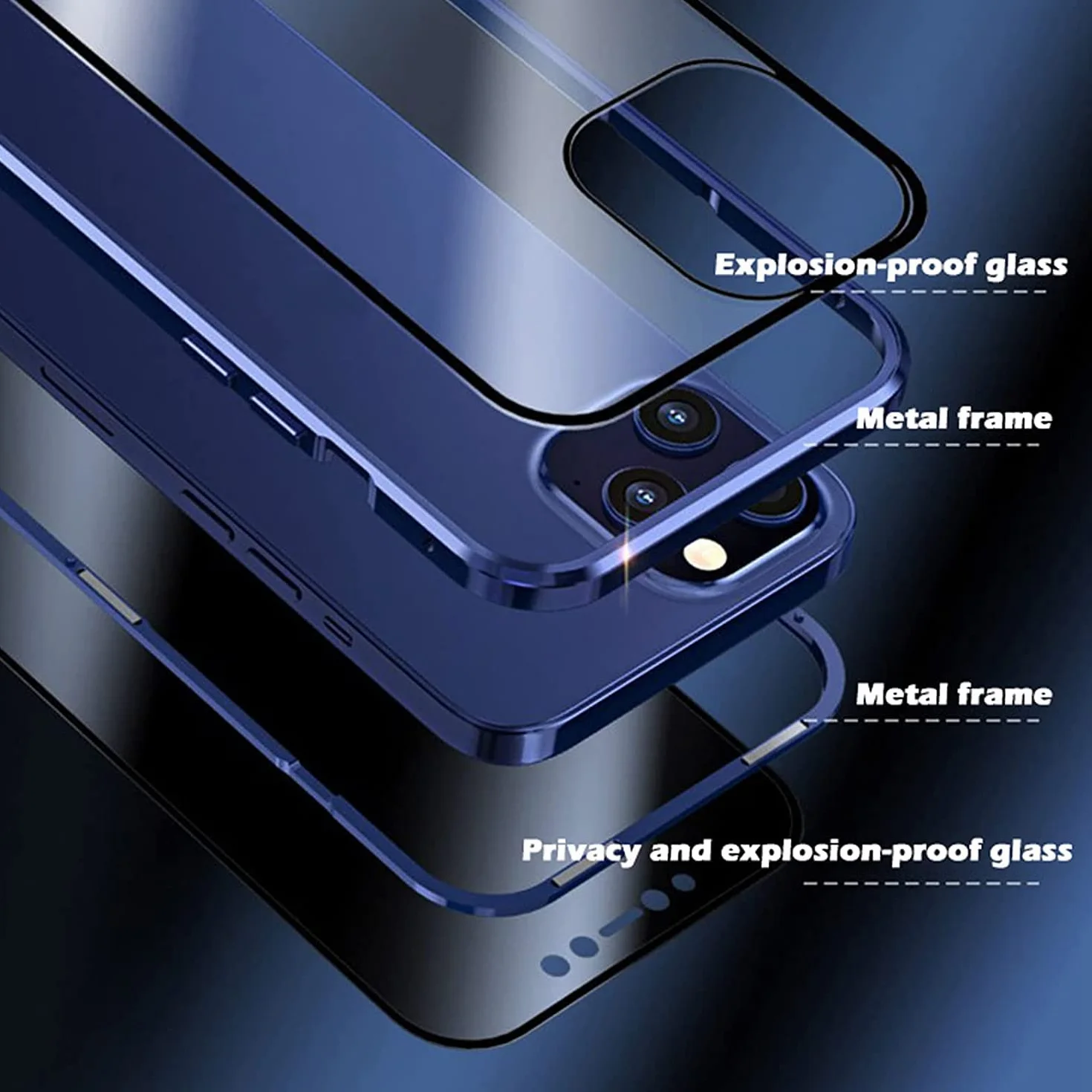 Etui na iPhone 14 Pro, antypodglądający dwustronny magnes ze szkła hartowanego adsorpcja prywatność ekran etui na telefon, 360 pełne odporne na wstrząsy etui ochronne do iPhone 14 Pro (kolor: niebieski)