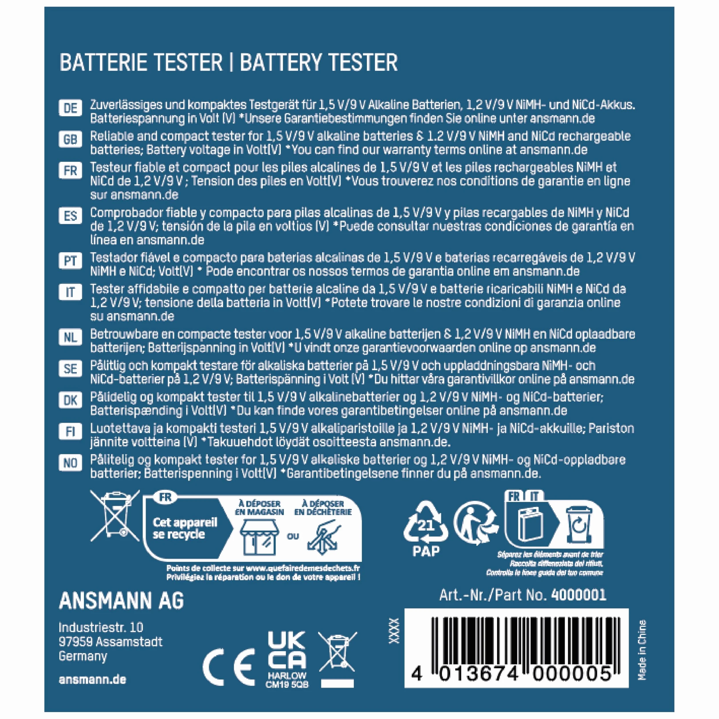 Ansmann kieszonkowy tester baterii