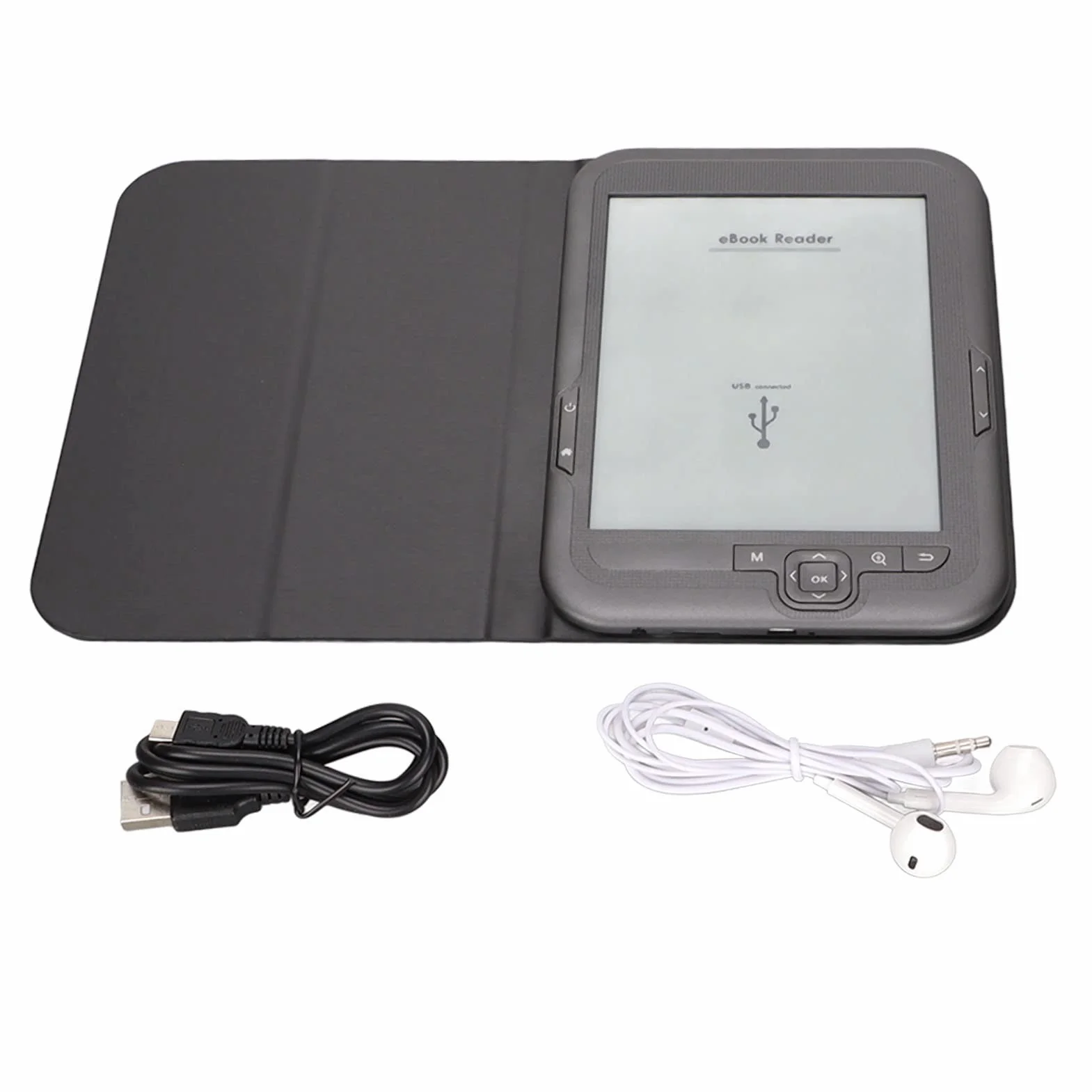 Ereader, Czytnik Ebooków 6In 800X600 HD Ink Screen, Ink Screen E Reader z Futerałem Ochronnym Słuchawki, Obsługa Funkcji Zoom, Zakładki, FM, Odtwarzanie Muzyki Redukcja Niebieskiego(4 GB)