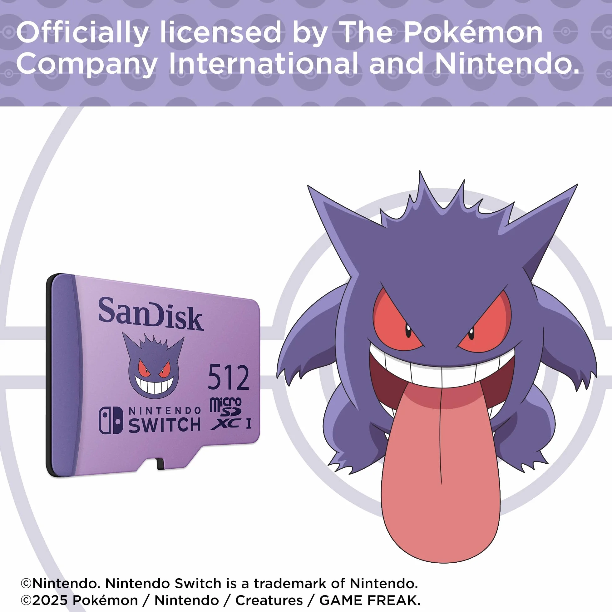 SanDisk Karta pamięci microSD Pokémon Gengar na Nintendo Switch 512GB (do 100 MB/s prędkość odczytu, do 90 MB/s prędkość zapisu, 4K UHD, V30, U3)