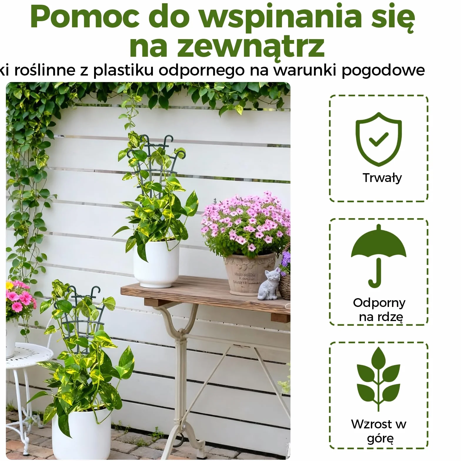 Bamworld 4 Szt. Zielonych Kratek dla Pnączy - Składane Podpory o Regulowanej Długości do Roślin Wewnętrznych i Zewnętrznych, Stabilne Konstrukcje dla Bluszczu, Epipremnum i Hoji