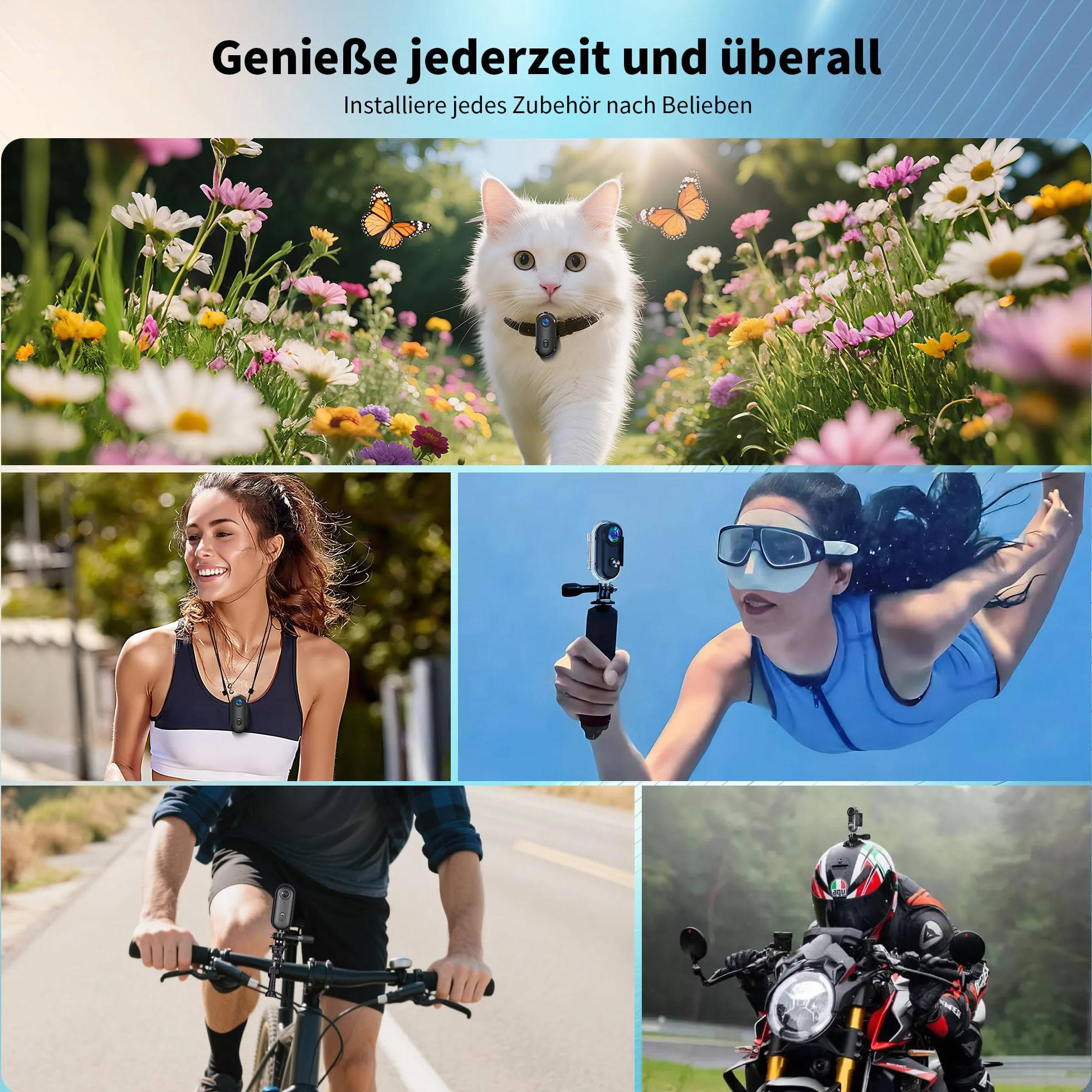 Action Cam 4K WiFi, minikamera do ciała i kasku, na motocykli, kamera sportowa wodoszczelna do 30 m, kamera dla zwierząt domowych, przenośna, bezprzewodowa