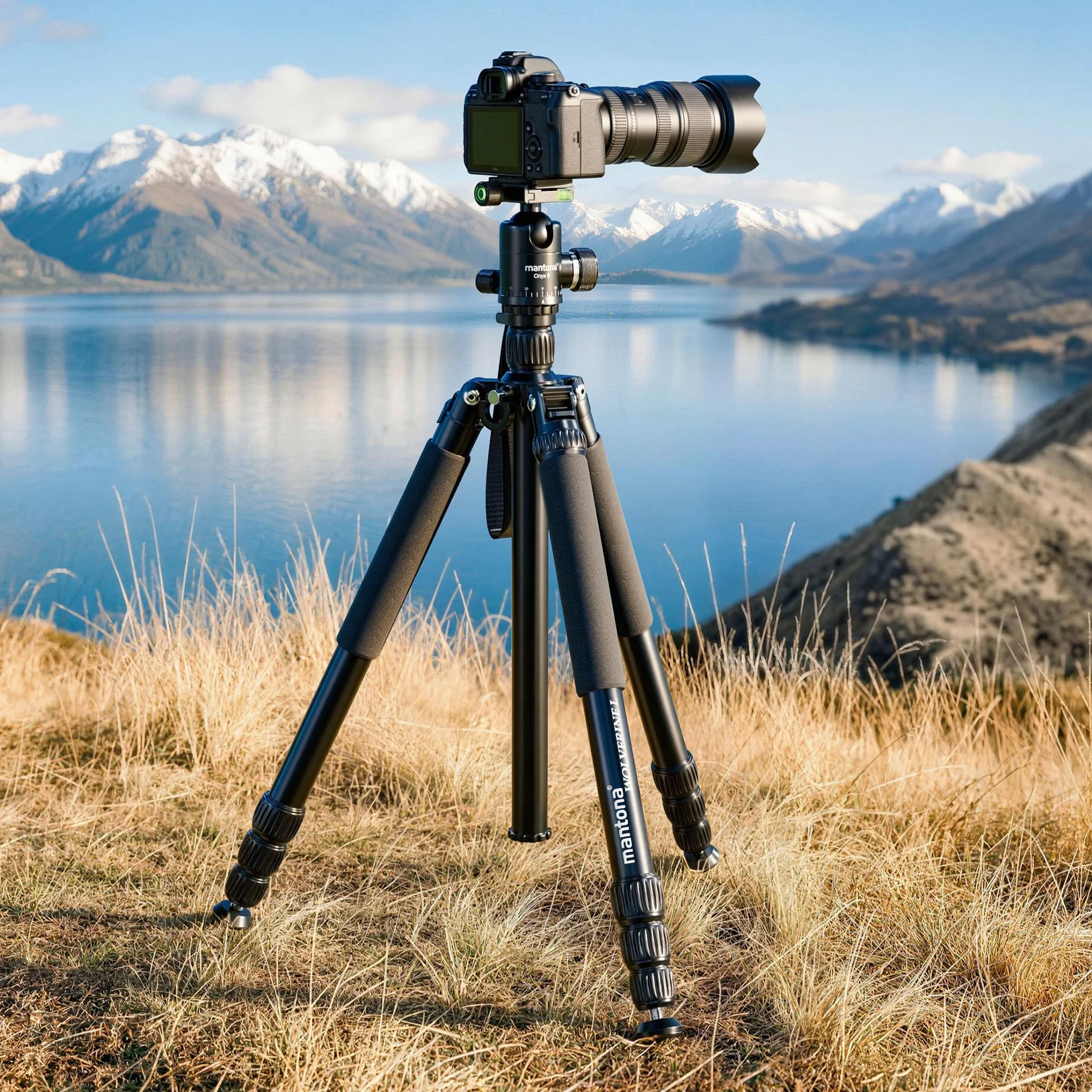 Mantona Wolverine L 284 + Onyx 8 – zestaw statywu fotograficznego z głowicą kulową z aluminium i kompatybilną płytką szybkiej wymiany