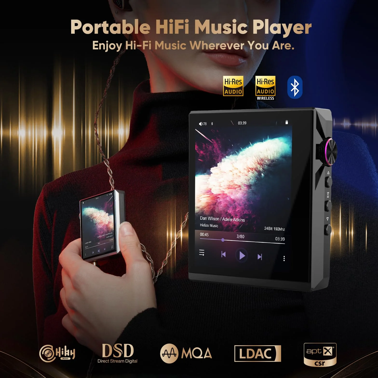 Hidizs AP80 PRO-X Odtwarzacze MP3 z Bluetooth, cyfrowe odtwarzacze audio, zrównoważony odtwarzacz muzyki bez strat, podwójny ESS9219C, chipy DAC, obsługuje MQA 8X/LDAC/apt-X/AAC/USB DAC/DSD256