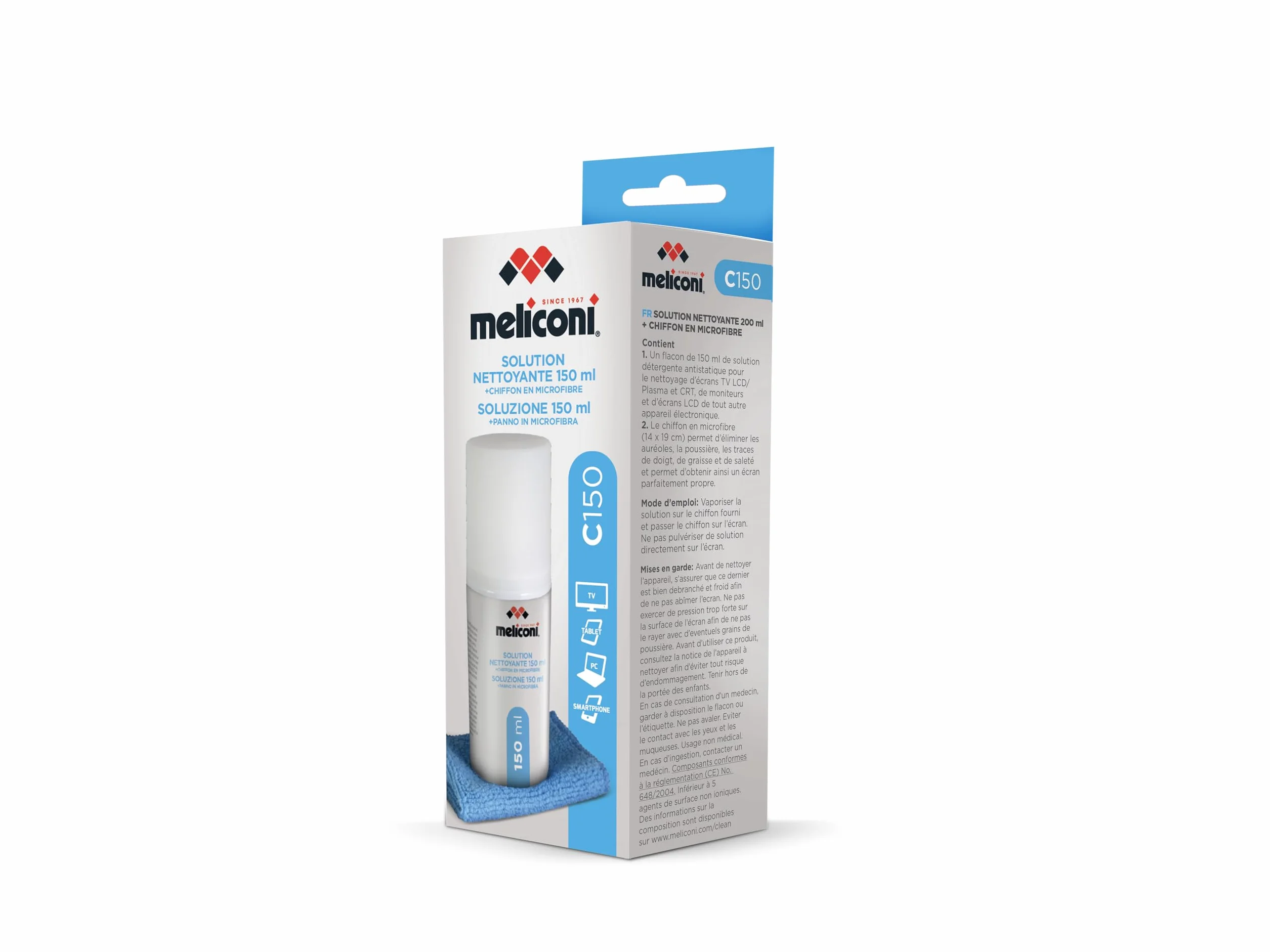 MELICONI Roztwór do czyszczenia C-150 150 ml ze ściereczką z mikrofibry do ekranów LCD plazmy