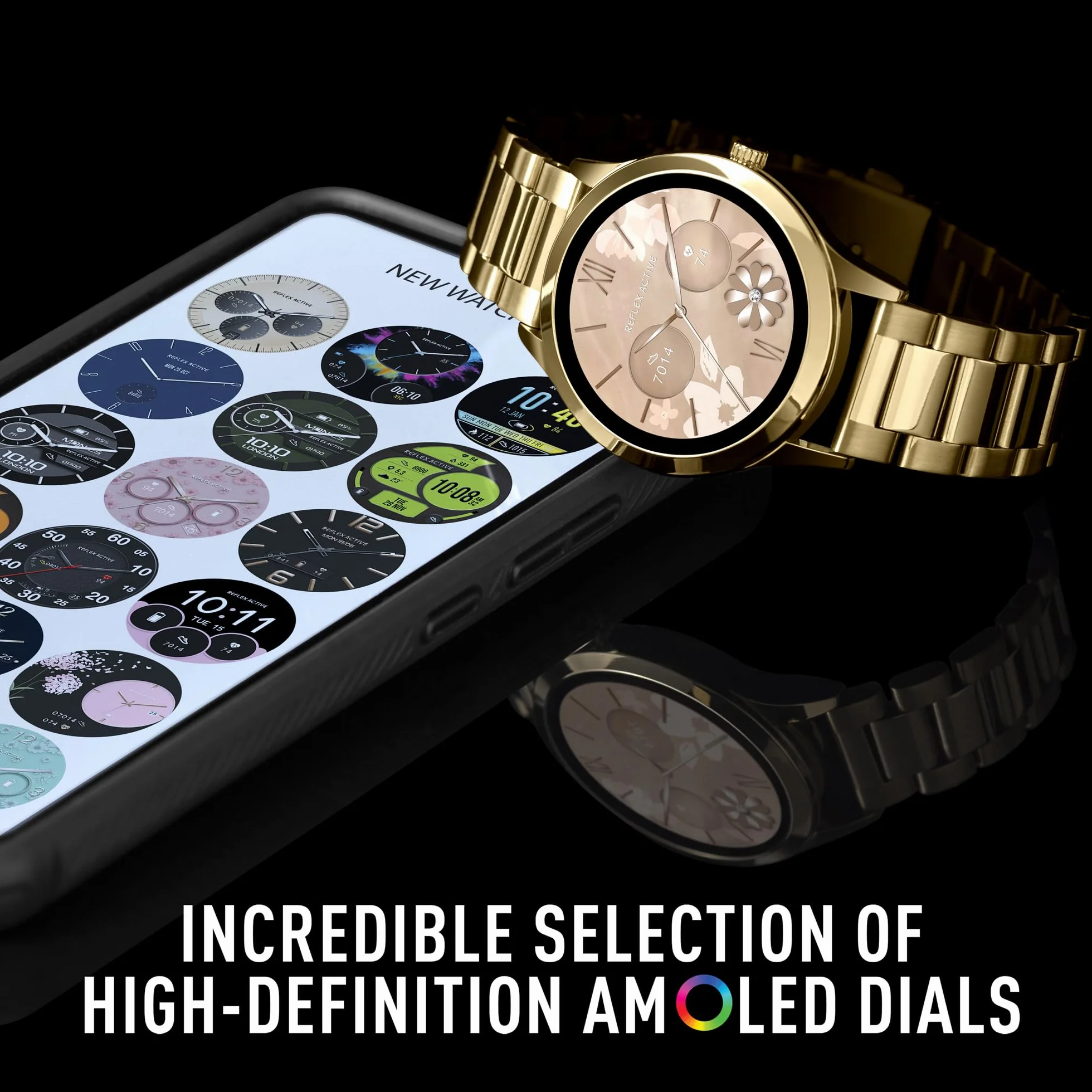 Reflex Active Seria 31 Amoled Smart Calling Watch dla kobiet i mężczyzn z Bluetooth, 3.9 cm, monitor aktywności, tlenu we krwi, monitorowanie tętna i bransoletka ze stali nierdzewnej, kompatybilny z