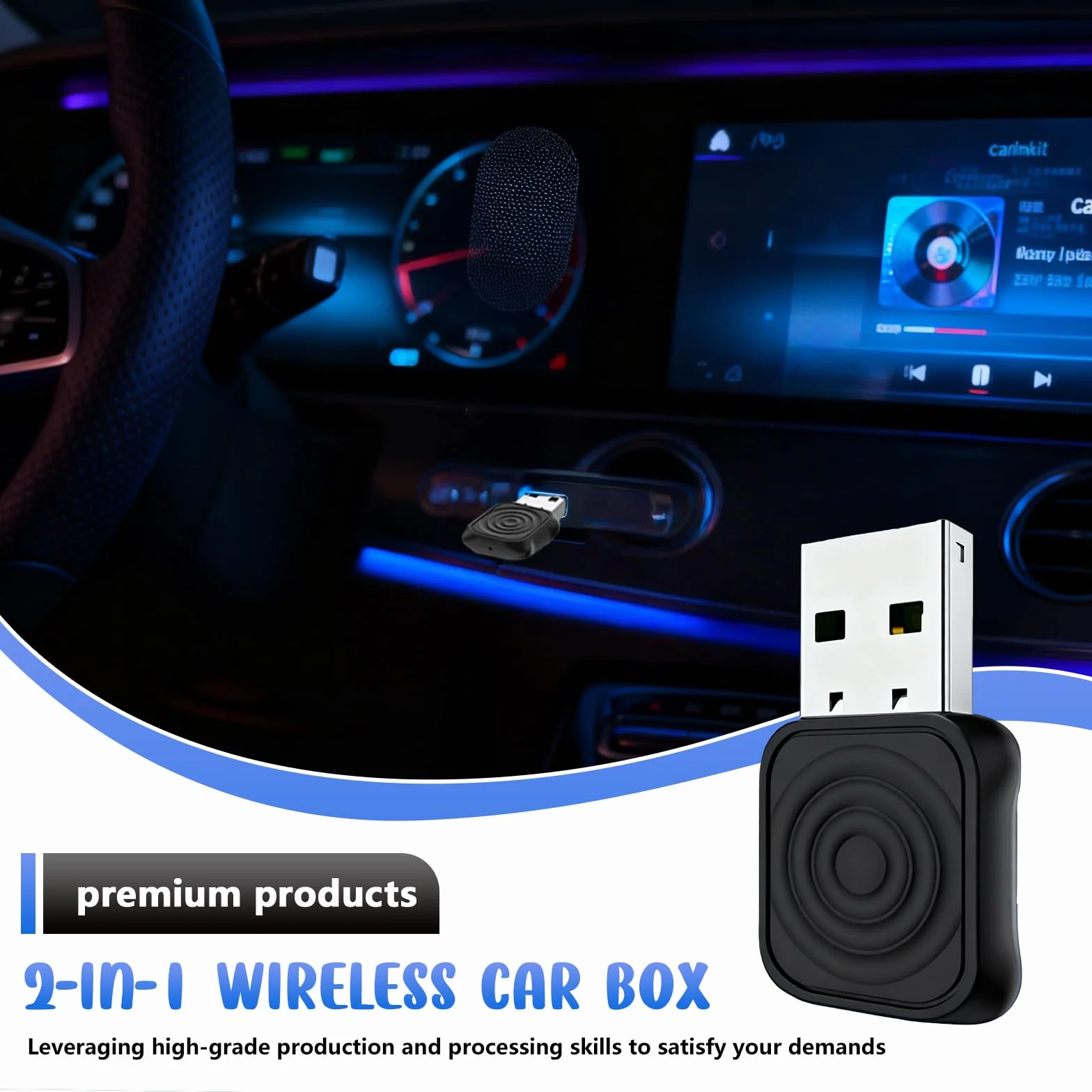 CarPlay bezprzewodowy adapter CarPlay 2 w 1, bezprzewodowy adapter CarPlay, Plug & Play, USB/Type-C Mini i stabilny adapter samochodowy USB Android do iOS 10+/Android 11+ samochodów, samochodów od