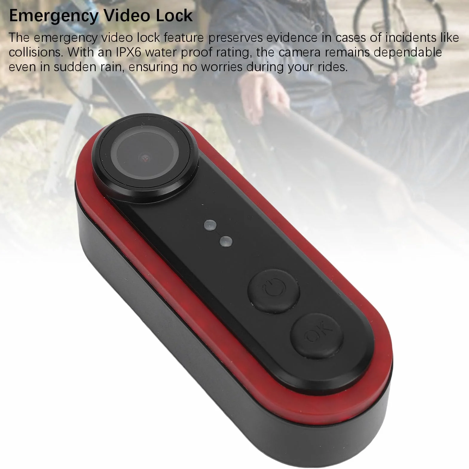 Kamera Rowerowa z Ogonem światła, 1080p HD Sportowa Kamera Akcji, Sterowanie Aplikacjami, Kamery z Tylnym Widokiem na Rowerze Zewnętrzne z Mocowaniem, Wodoodporne IPX6, Kąt Szerokości 150 °
