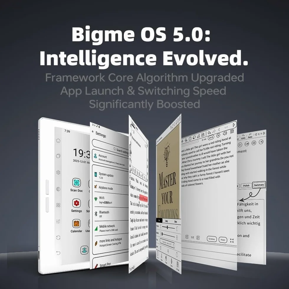 Bigme B751C Color – 7-calowy tablet E-Ink, łącznie z rysikiem i etui, 4 GB/64 GB, Android 14, obsługa audiobooków i tłumaczeń, asystent AI, biały
