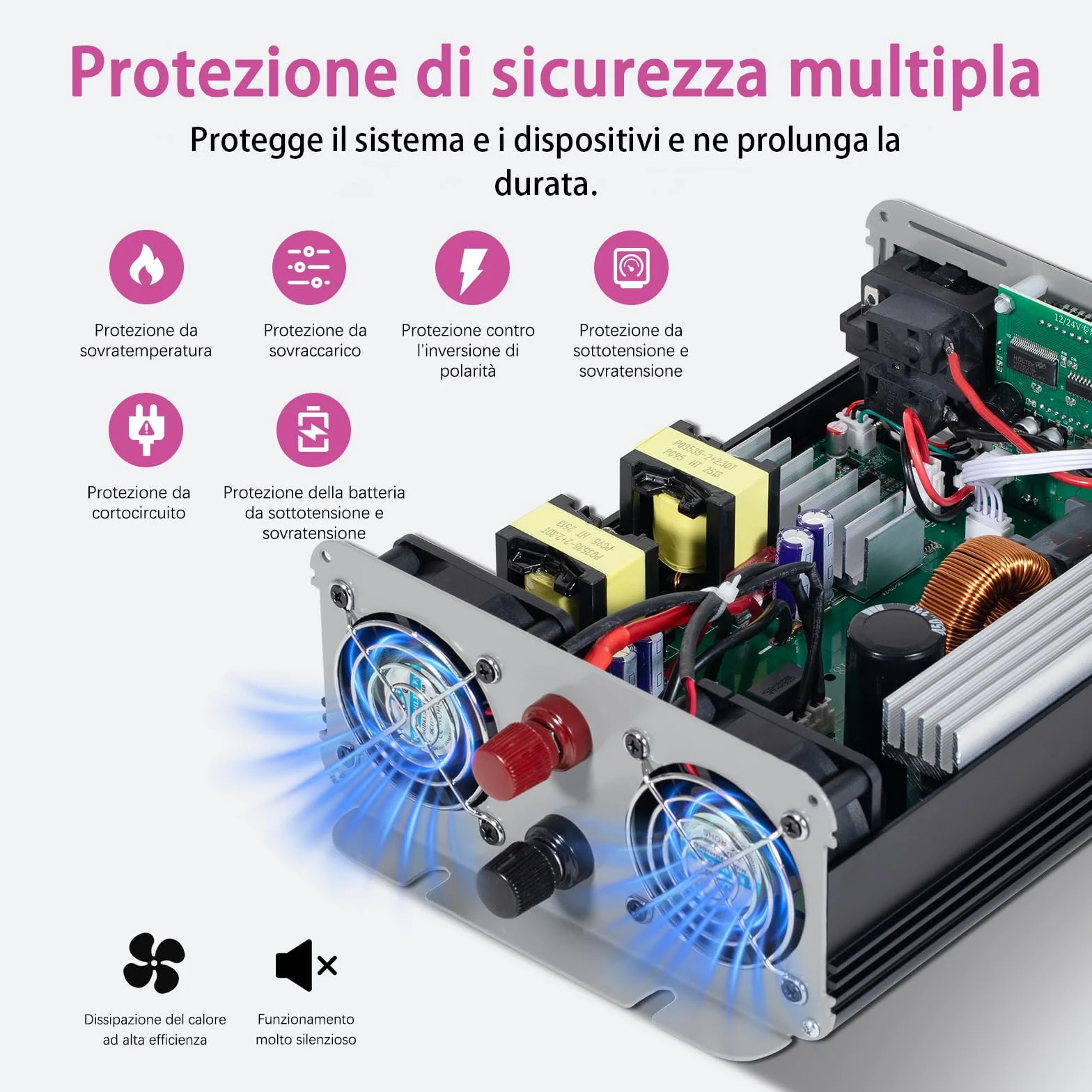 przetwornica napięcia 1000 W, czysta sinusoidalna 12 V na 230 V, z 2 portami USB, 2 gniazdami LCD, do samochodu, kampera, na kemping (czarny)