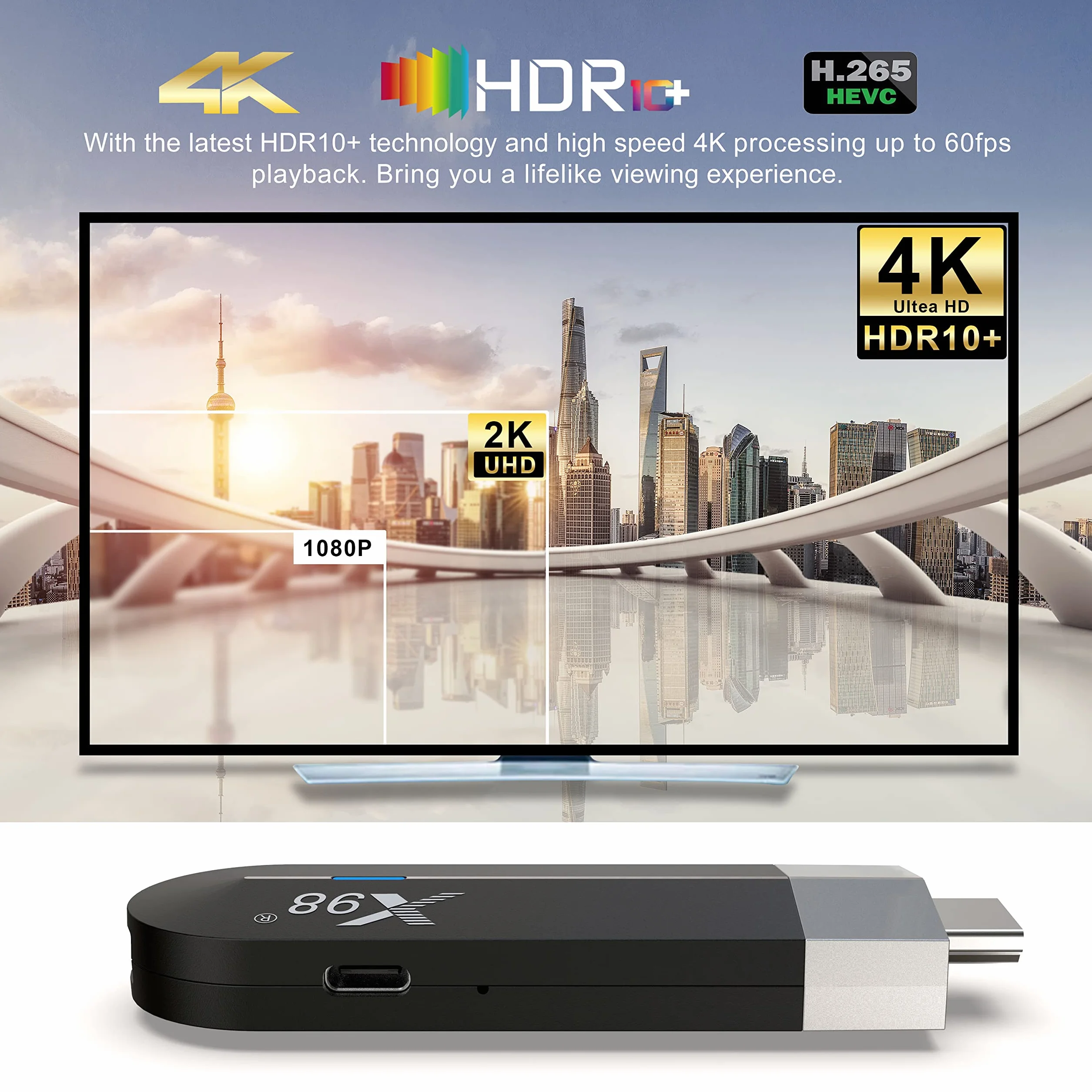 ZUMKUNM X98 S500 Smart TV Stick Android 11 Amlogic Quad Core 64 bit 4 GB RAM 32 GB eMMC Rom 4K UHD AV1 Dual WiFi 2.4G 5.8G Bluetooth 3D HDR HLG Support