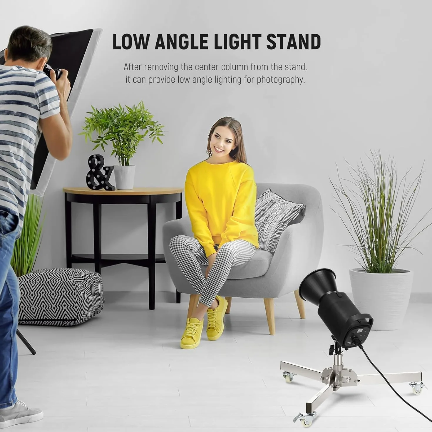 NEEWER Stojak oświetleniowy ze stali nierdzewnej, regulowany, maks. wysokość 98 cm, składany, z kółkami, kompatybilny z softboxami i lampami LED, srebrny