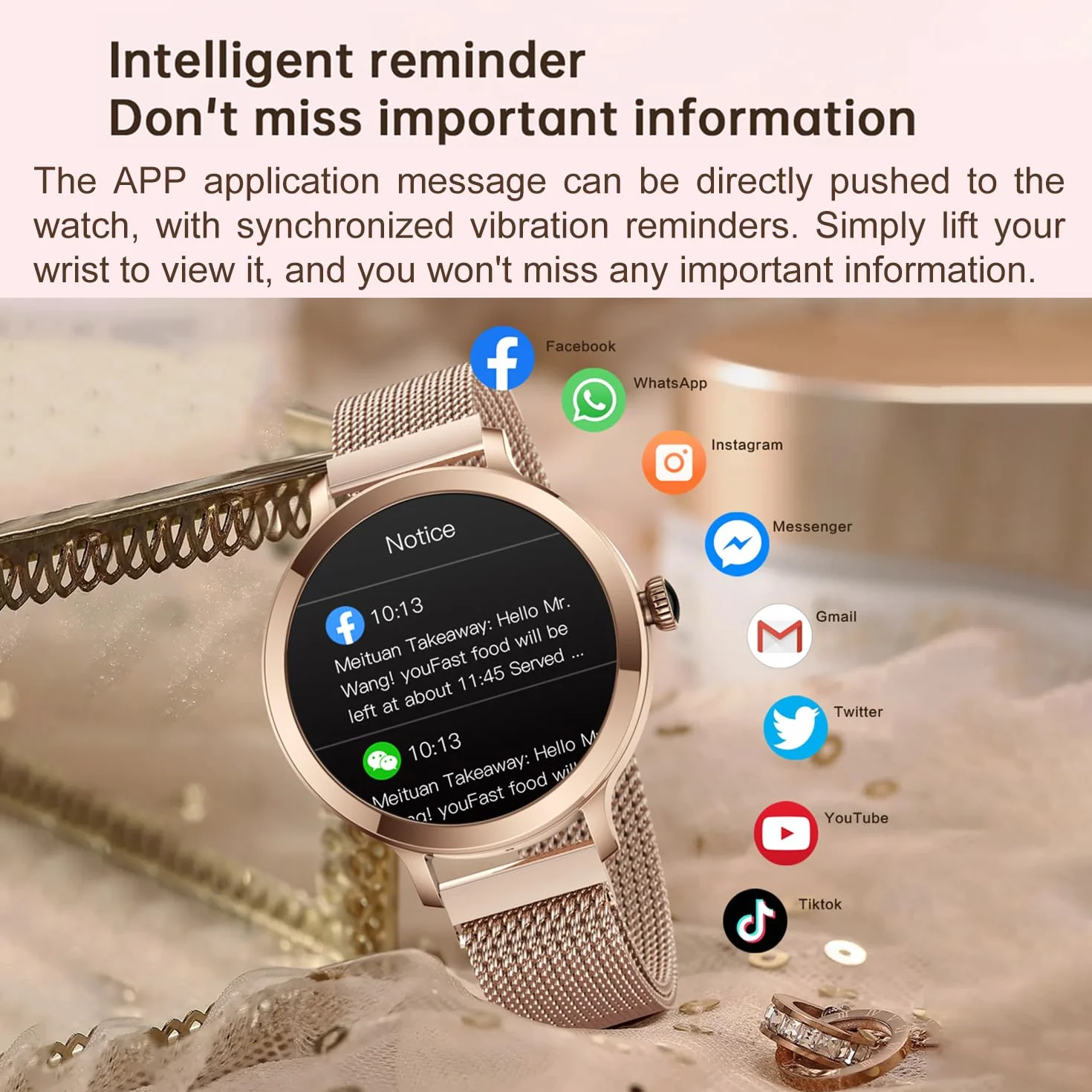 LONGLU Smart Watch dla kobiet z połączeniem Bluetooth, smartwatch kompatybilny dla telefonów iOS i Android z odbieraniem/wykonywaniem połączeń Wodoodporne tętno Ciśnienie krwi Tlen sen (złoto)