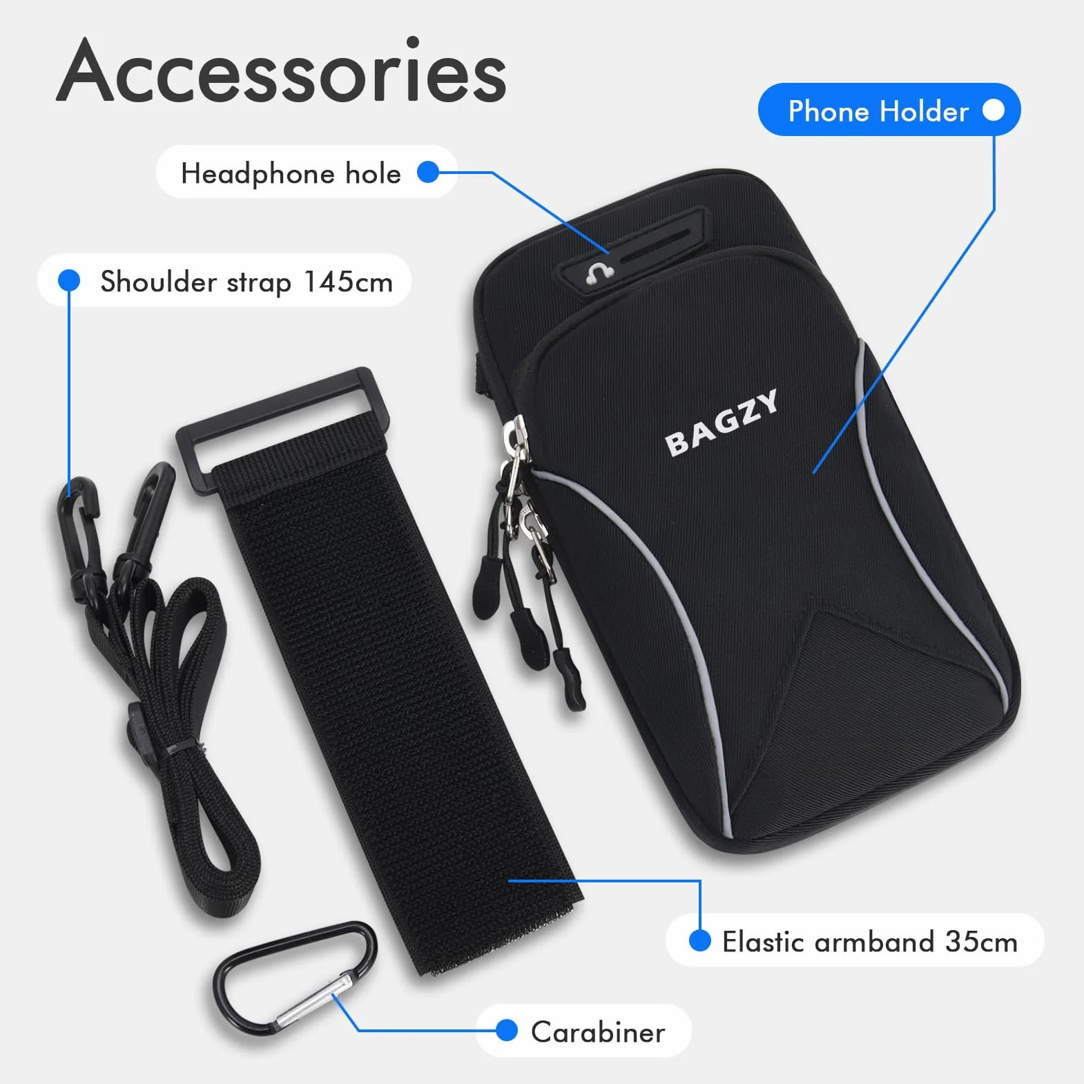 BAGZY Sportowa Nerka na Telefon do Biegania, 7,0 Cala Nerka na Ramię do Smartfona, Futerał na Telefon, Akcesoria do Fitnessu, Biegania, Jogi dla iPhone 15 Pro/14 Pro Max