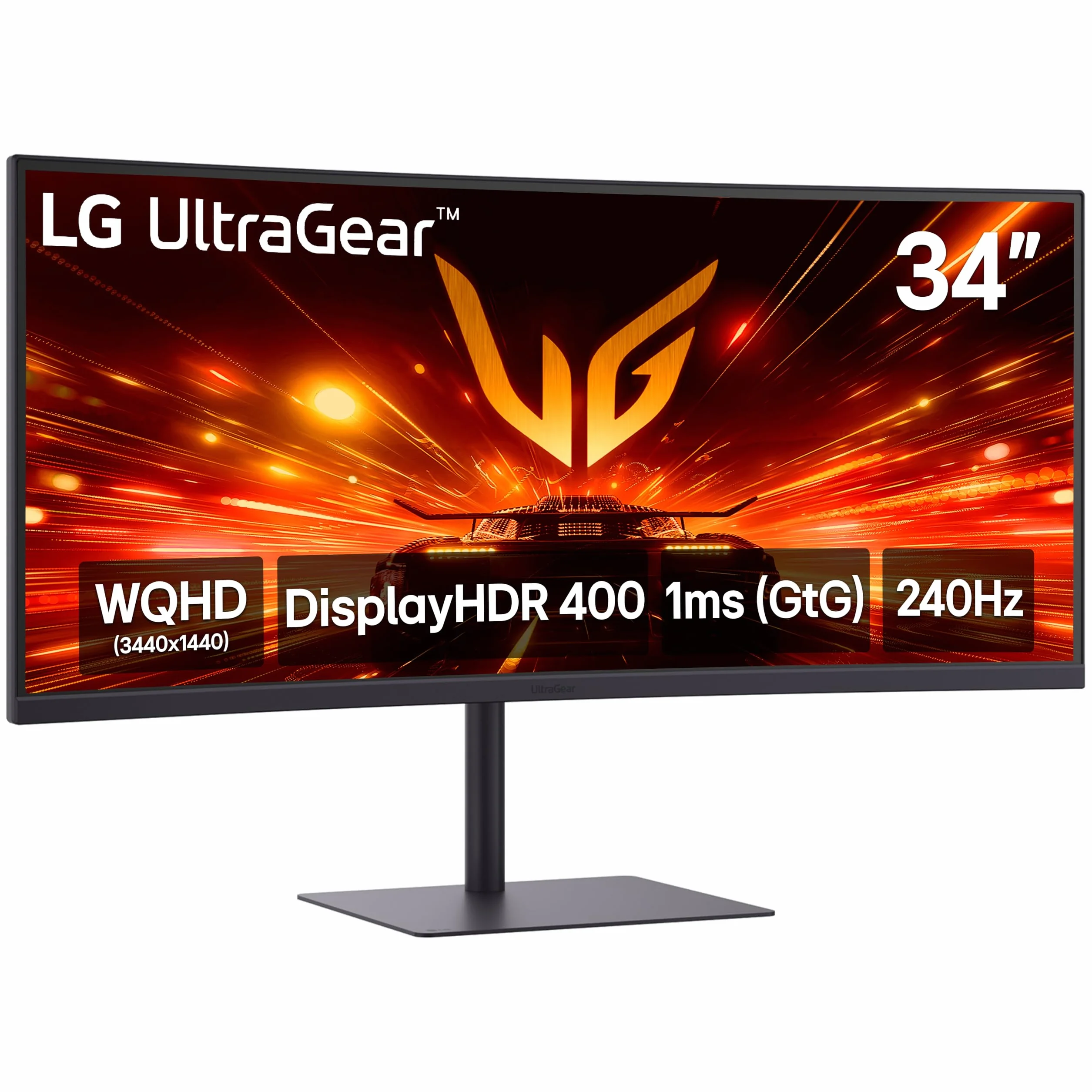 LG 34G630A-B 34-calowy Ultragear WQHD (3440 x 1440) zakrzywiony monitor gamingowy, 240 Hz, 1 ms, FreeSync Premium, DisplayHDR 400, wbudowany głośnik, HDMI, DisplayPort, USB typu C, nachylenie