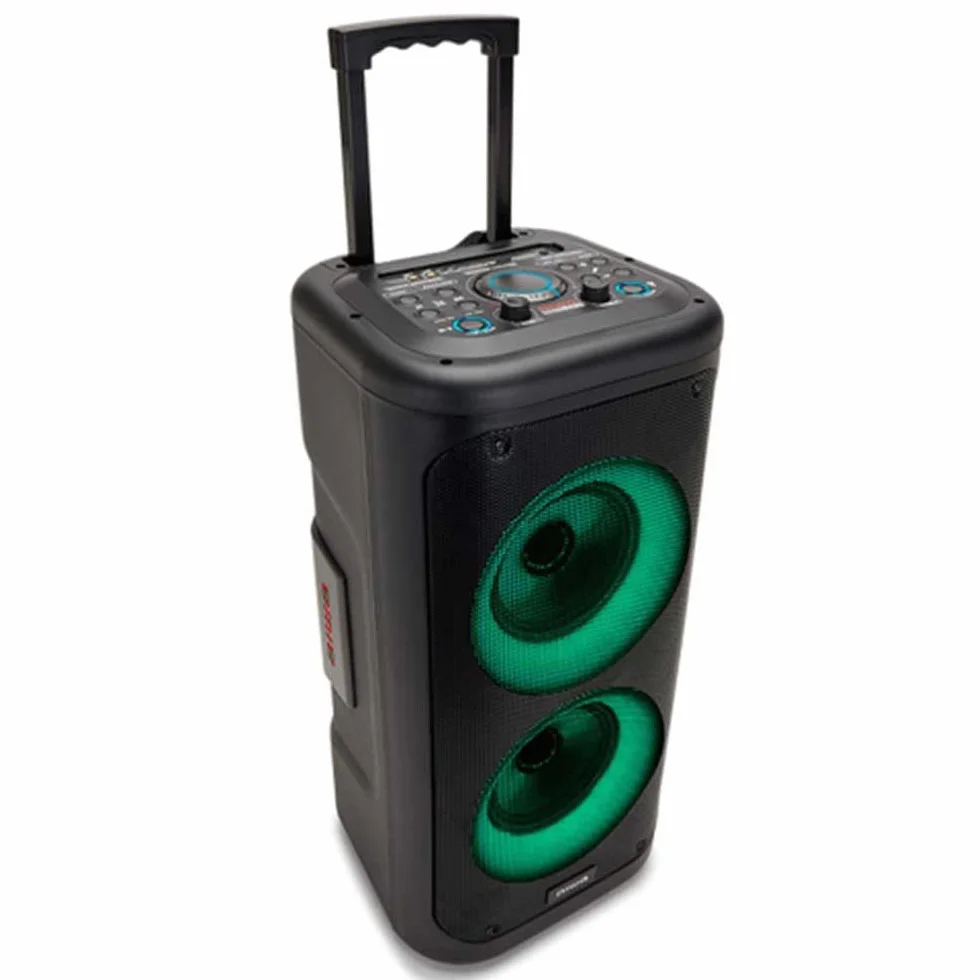 Aiwa KBTUS-450 Przenośny głośnik Bluetooth 350 W z technologią Hyperbass, Bluetooth 5.0, USB, MicroSD i True Wireless Stereo, podwójny subwoofer 6,5", w zestawie mikrofon, kolor: czarny