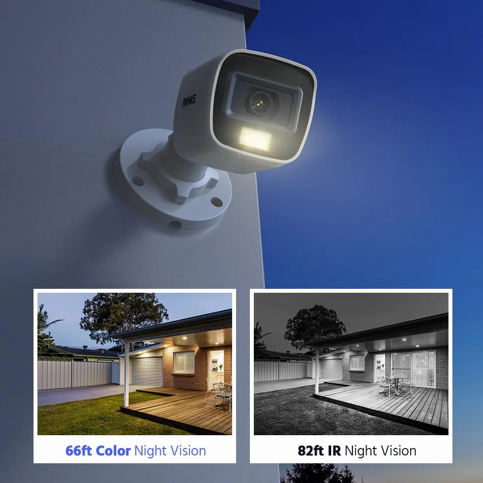 ANNKE 4 x kamera bezpieczeństwa 3K z kablem, inteligentna podwójna lampka TVI z dodatkowym aparatem CCTV do użytku na zewnątrz z wbudowanym mikrofonem i noktowizorem kolorów, IP67 Bullet kamera do