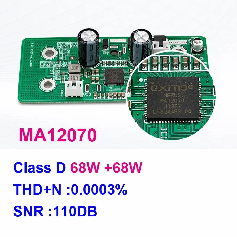 Wzmacniacz Hi-Fi，Wzmacniacz audio 68 W + 68 W Infineon MA12070 Wzmacniacz Bluetooth 5.0 Cyfrowy wzmacniacz mocy audio Klasa D USB AUX TF Kino domowe HiFi Stereo Mini(Siver Amplifier)