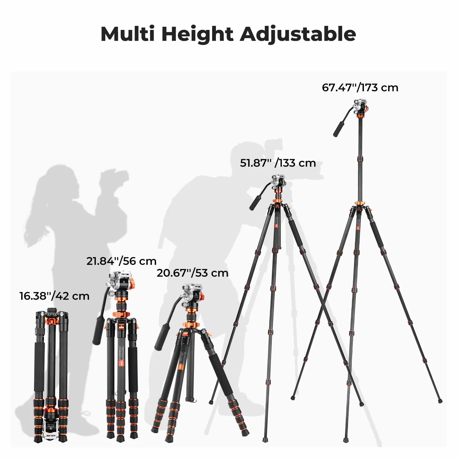 K&F CONCEPT Statyw z włókna węglowego 173 cm, statyw fotograficzny z głowicą hydrauliczną ± 90°, statyw wideo monopod 182 cm z szwajcarską Arca do lustrzanki, Max 5kg, O255C4+FH-03