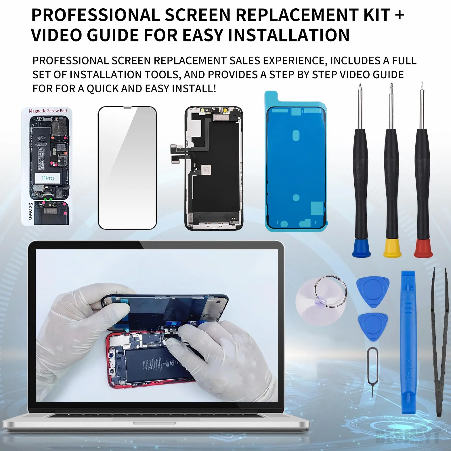 do iPhone'a 11 Pro zamiennik ekranu 5,8 cala z czujnikiem zbliżeniowym głośnika usznego, 11pro 3D dotykowy wyświetlacz LCD pełny montaż Digitizer narzędzia do naprawy ze szklanymi przednimi słuchawkami, zestaw naprawczy A2160, A2217, A2215