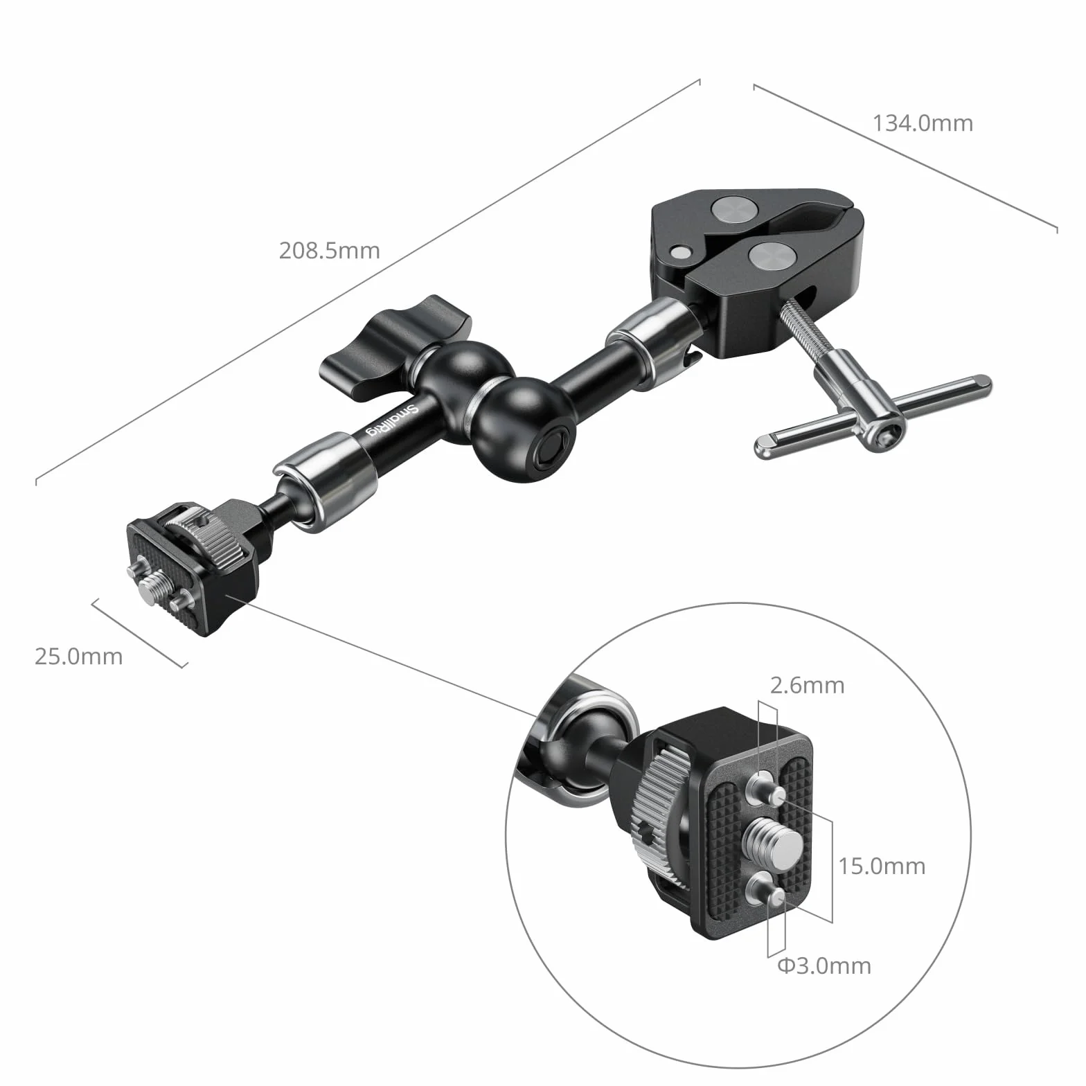 SMALLRIG Ramię Magic Arm 7 cali z zaciskiem w kształcie kraba, ramię ze śrubą 1/4"-20 i chowanymi bolcami, do kamer sportowych, monitorów, lamp wideo i mikrofonów - 5310