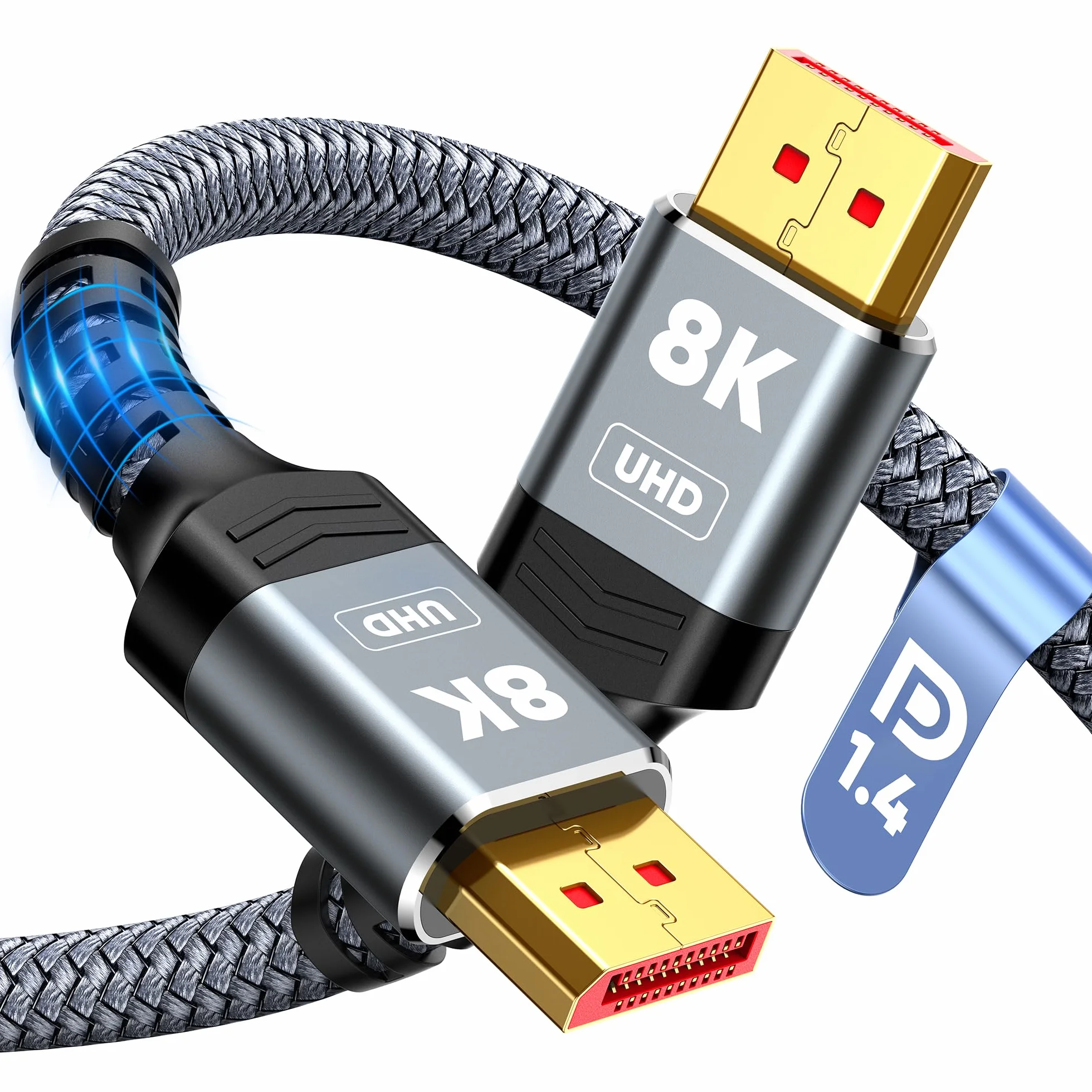Capshi Kabel DisplayPort z certyfikatem VESA 1.4, 8K DP 60 Hz, 4K przy 144 Hz, 2K przy 240 Hz) HBR3 obsługuje 32,4 Gb/s, HDCP 2.2, HDR10 FreeSync G-Sync do monitora gamingowego 3090 Graphics PC (szary