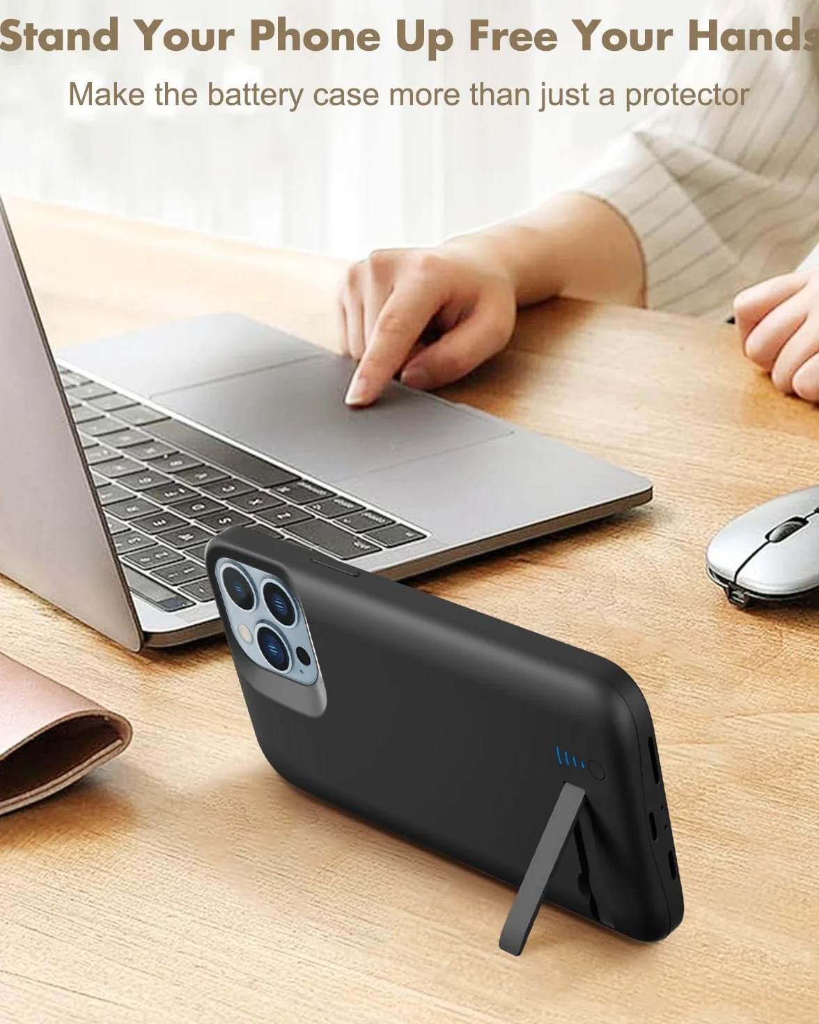 Etui ładujące do iPhone'a 14/13, etui ładujące 8500 mAh z podpórką - czarne
