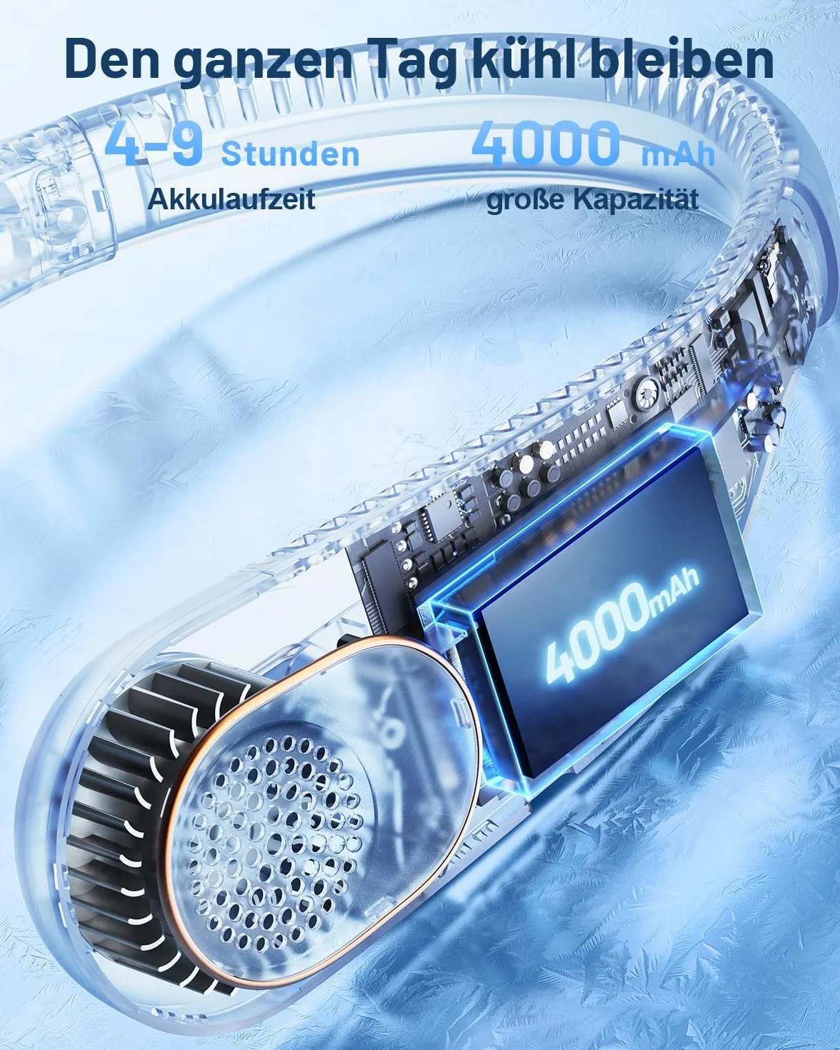 SWEETFULL Przenośny wentylator na kark, akumulator 4000 mAh (do 9 godzin), mini USB, cichy, ładowalny, wentylator stołowy, 3-stopniowy ręczny wentylator