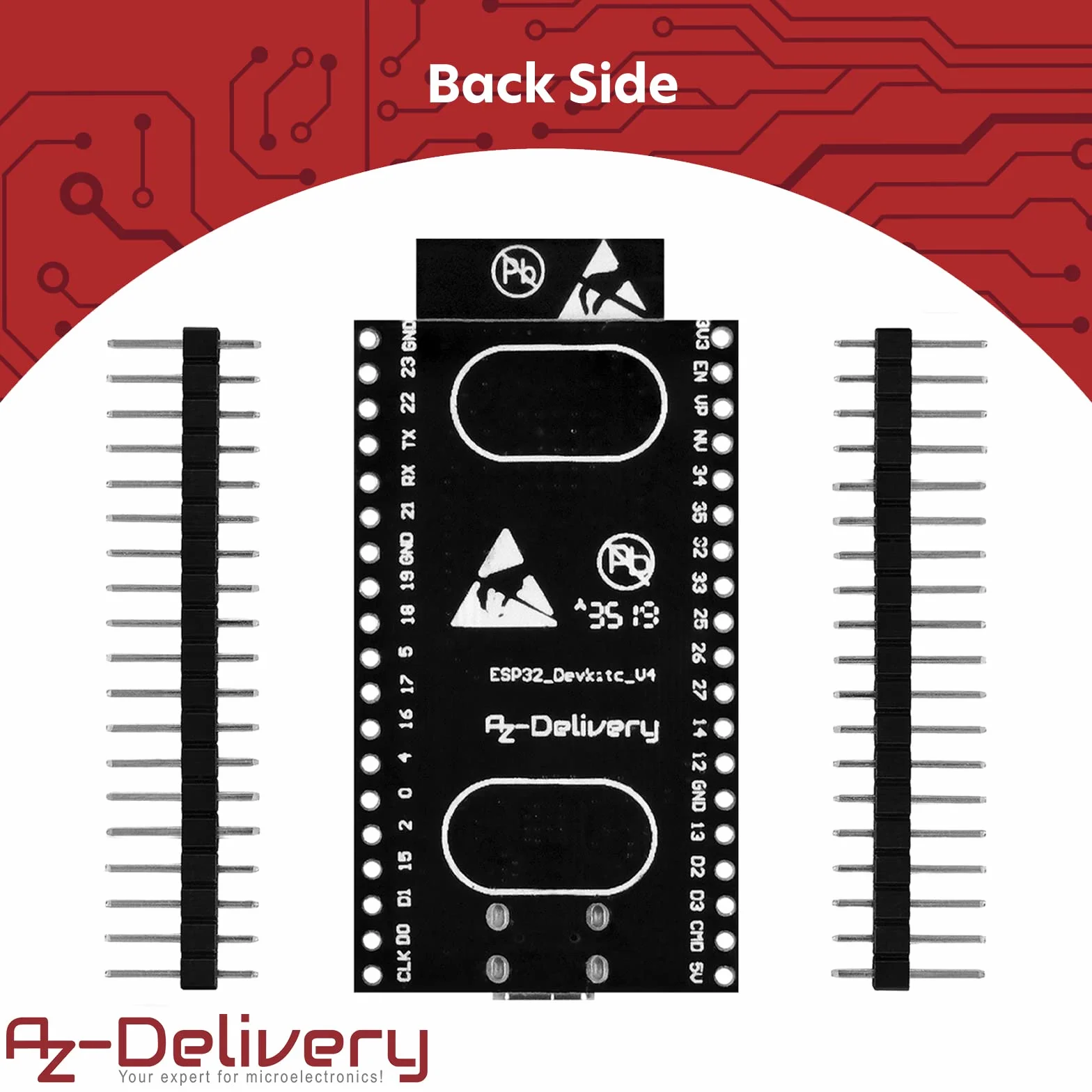AZDelivery ESP32 Dev Kit C V4 NodeMCU WLAN/WiFi Development Board bez lutowania kompatybilny z Arduino w tym E-Book! (Następca modułu ESP32 Dev Kit C)