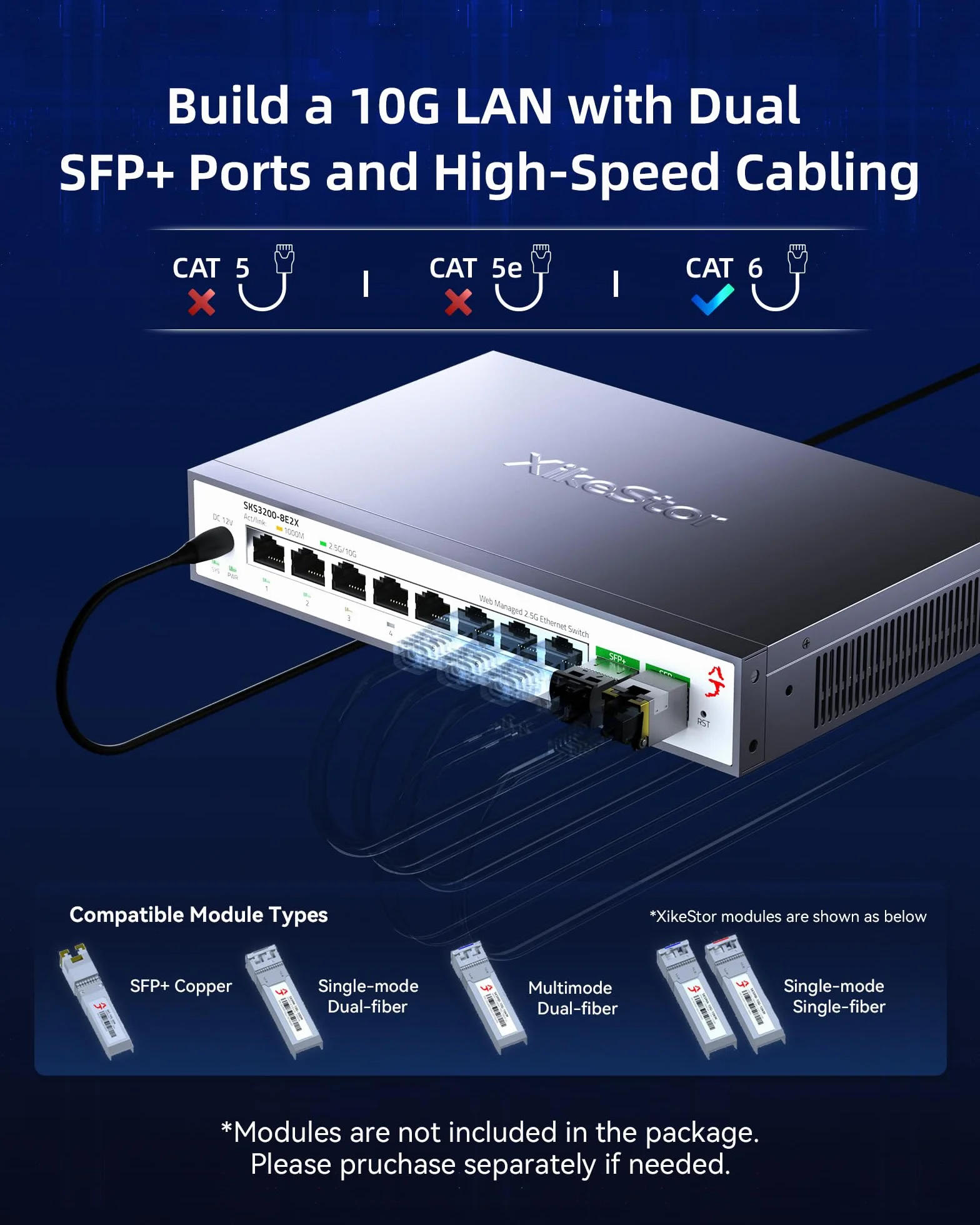 Przełącznik sieciowy zarządzalny z 8 portami 2.5G (zarządzanie przez Web, 8 portów RJ45 100M/1000M/2.5G + 2 porty SFP+ 10G, bez wentylatora, mostkowanie VLAN, na biurko/montowany w racku)