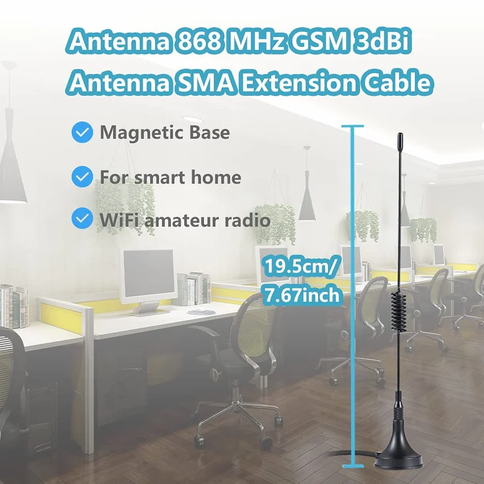 Vecys Antena GSM 868 MHz 3dBi SMA Przedłużacz Anteny 3M RG174 Magnetyczna Podstawa SMA Męski Adapter