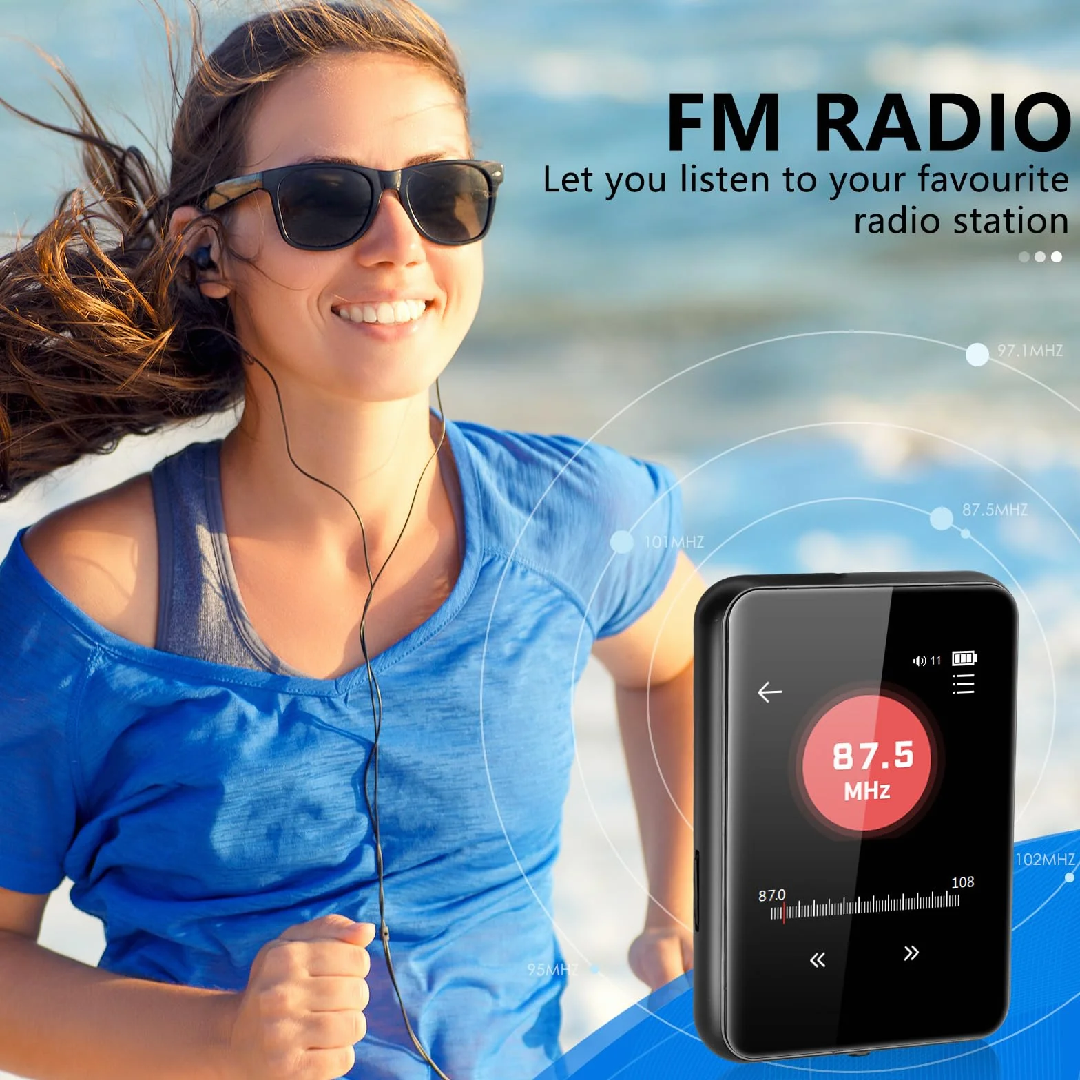 Odtwarzacz MP3 72 GB, odtwarzacz muzyki z Bluetooth 5.2, wbudowany głośnik HD, radio FM, nagrywanie głosu, funkcja e-booka, słuchawki, idealny do uprawiania sportu