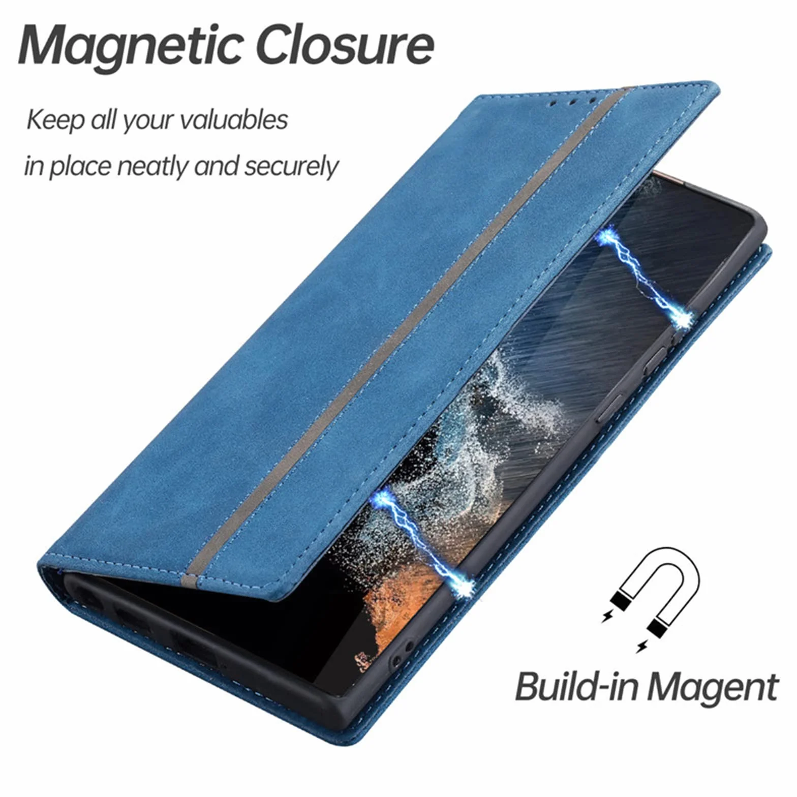 Etui do Samsung Galaxy S22/S22 Plus/S22 Ultra, skórzany portfel etui z przegródką na karty gotówkę magnetyczne zamknięcie etui z klapką na telefon, niebieskie, S22 Plus 6,5 cala