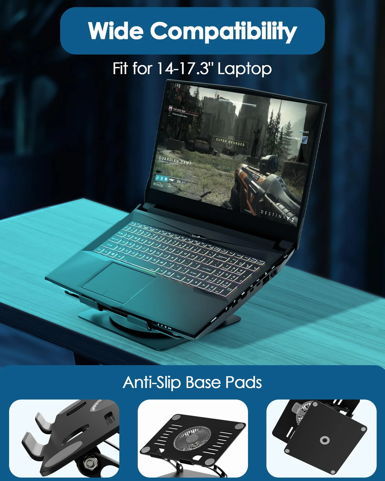 Stojak chłodzący do laptopa z 3-biegowym wentylatorem, T628G max czarny