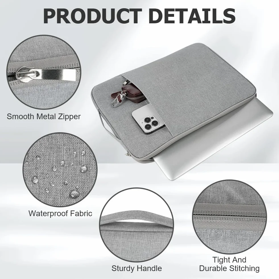 Flintronic Pokrowiec na laptopa 35.6 cm, wodoodporny, przenośna męska torba na laptopa z kieszeniami, kompatybilna z MacBookiem, Asus, Dell, HUAWEI (jasnoszary)