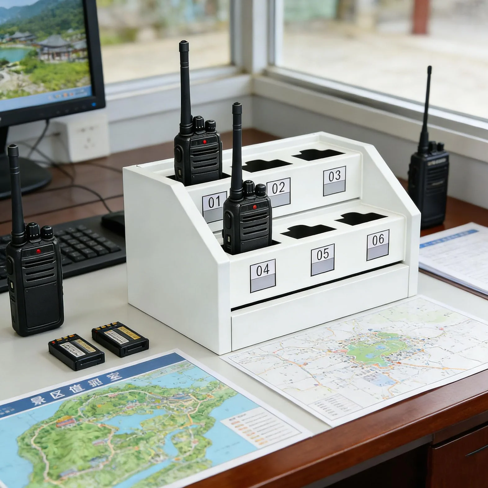 Uchwyt na krótkofalówki, organizer na radiotelefony dwukierunkowe, wytrzymały stalowy stojak do przechowywania krótkofalówek, uniwersalna stacja ładowania przenośnych radiotelefonó