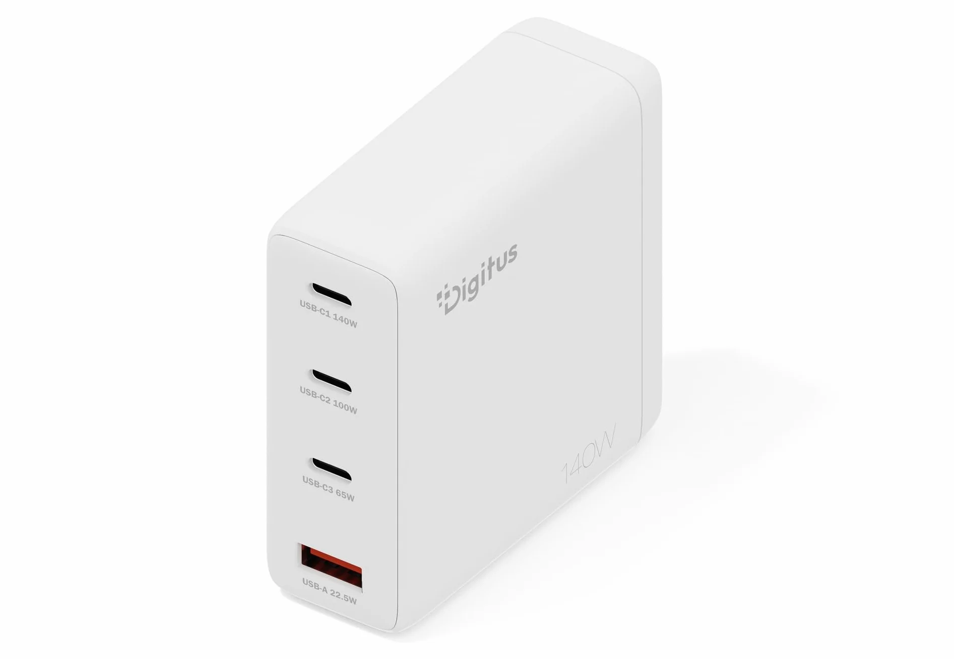 DIGITUS Ładowarka USB-C GaN II – 3x USB-C i typ A – 3 porty – do 140 W – szybka ładowarka – odpowiednia do laptopów, telefonów komórkowych, tabletów, smartwatchy, słuchawek, powerbanków – biała