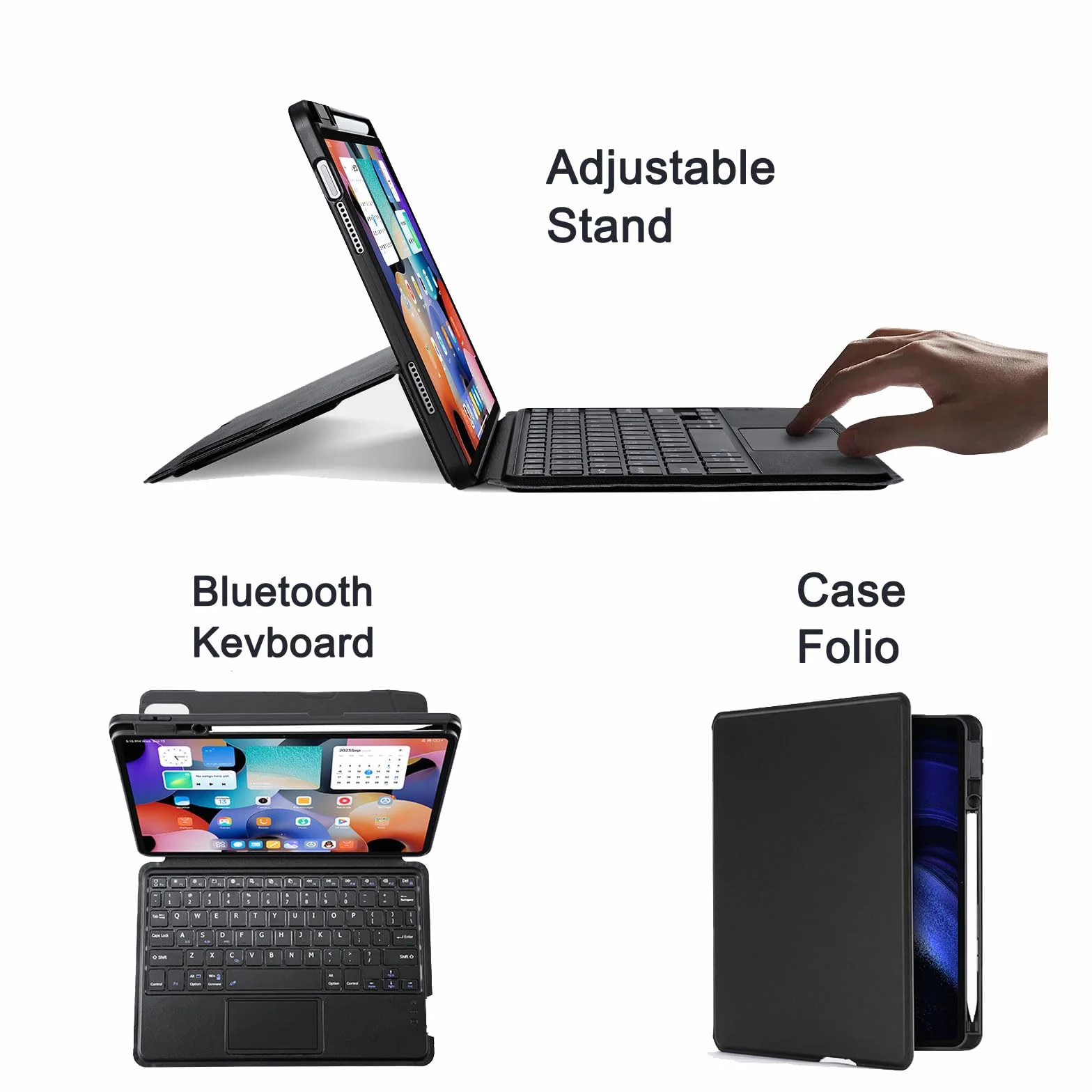 Etui na klawiaturę do Xiaomi Mi Pad 6/ Pad 6 Pro 11 cali 2023, magnetycznie odłączana bezprzewodowa klawiatura Bluetooth z gładzikiem, etui Folio z uchwytem na ołówek, regulowany stojak