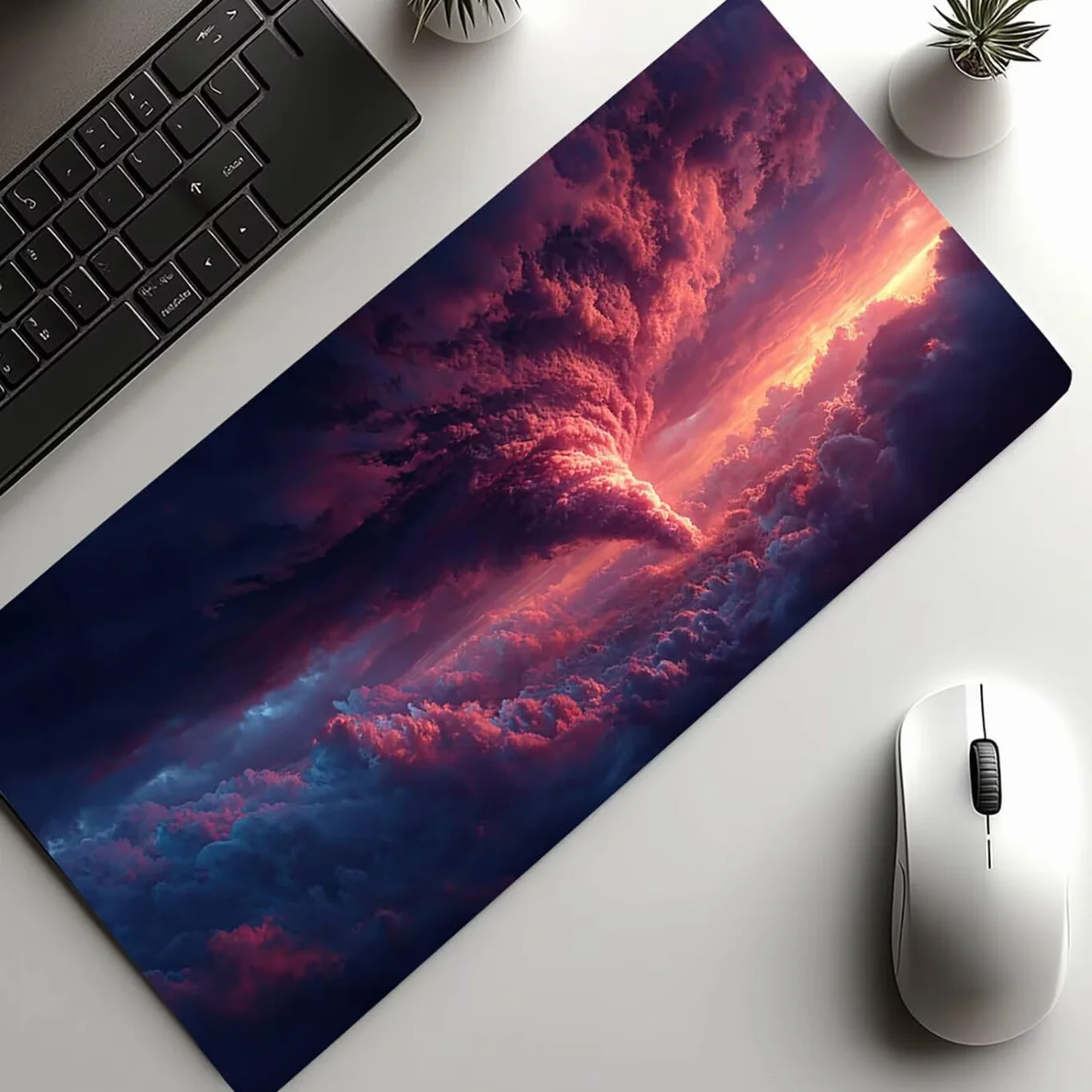 Podkładka pod mysz, chmura, duża podkładka pod mysz do gier, 140 x 60 x 0,30 cm, podkładka na biurko duża jako podkładka pod mysz do laptopa, komputera, klawiatura do gier, poprawia dokładność i