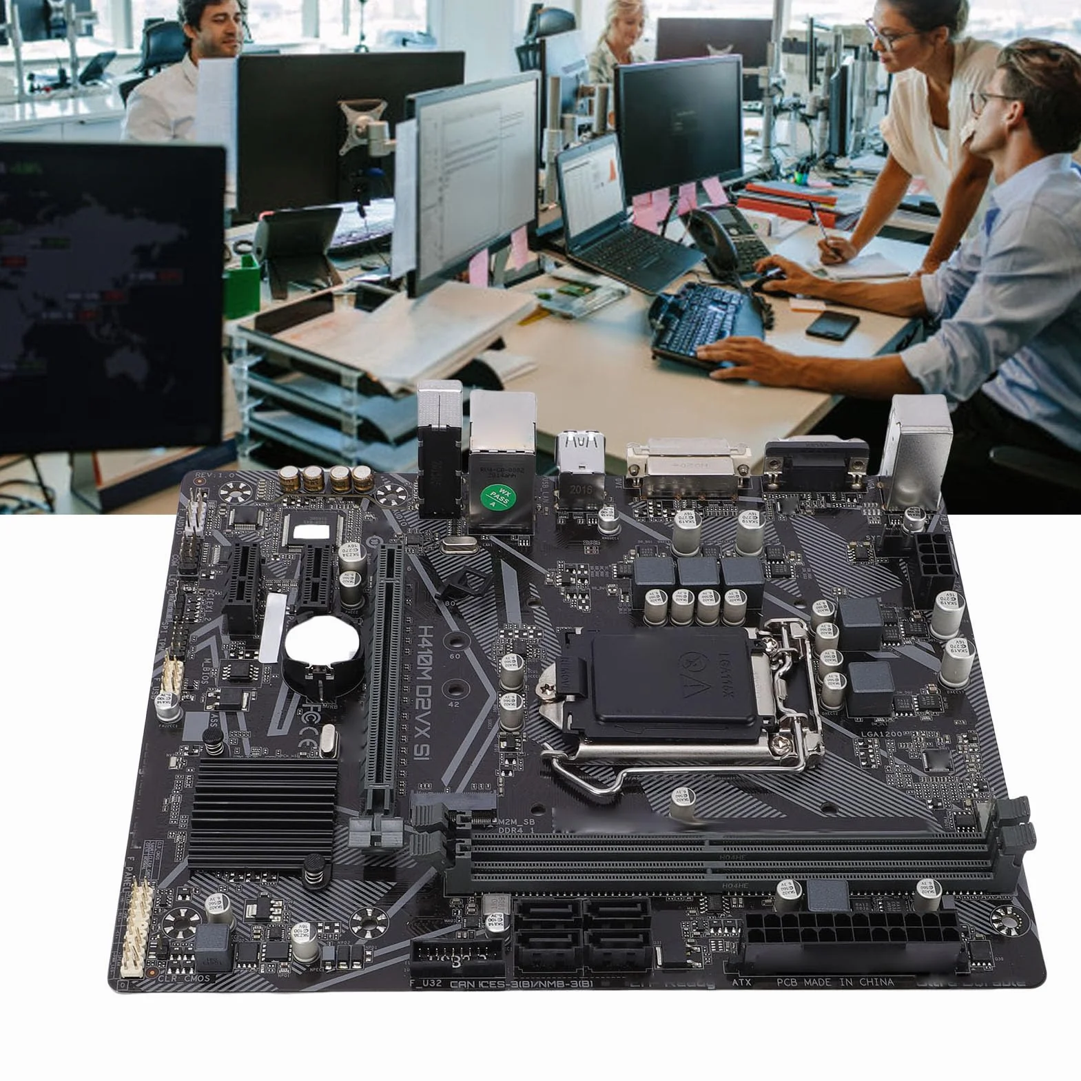 Asixxsix Płyta Główna Komputera H410M S2 M ATX, Płyta Główna Komputera PC z PCI E 3 0, Wyjście VGA DVI, 2 Gniazda DDR4 DIMM Pasujące do Procesorów CPU LGA 1200 10. Generacji