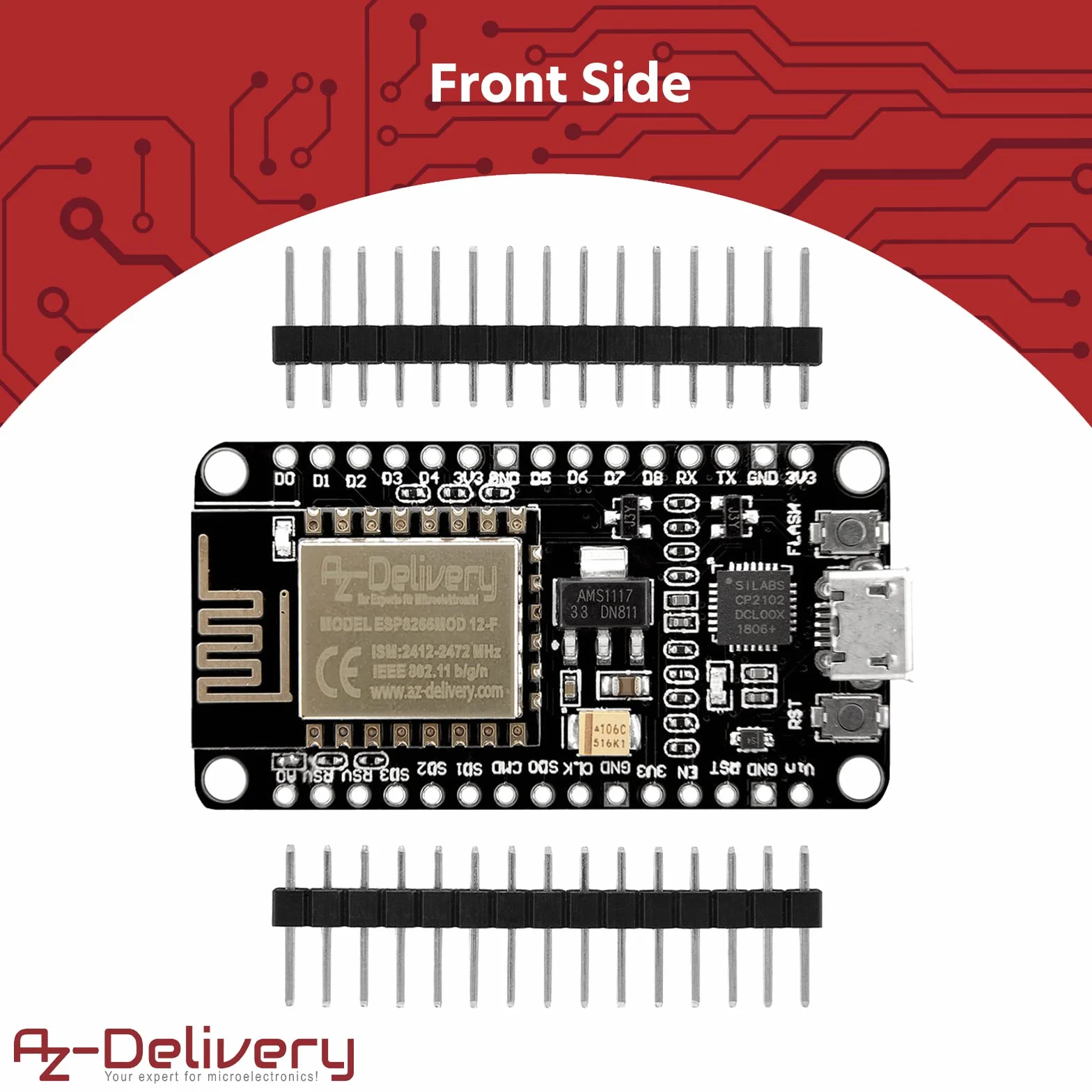AZDelivery 3 x NodeMCU V2 WiFi Amica ESP8266 ESP-12F Development Board z CP2102 kompatybilny z Arduino nielutowane wersja w tym E-Book!