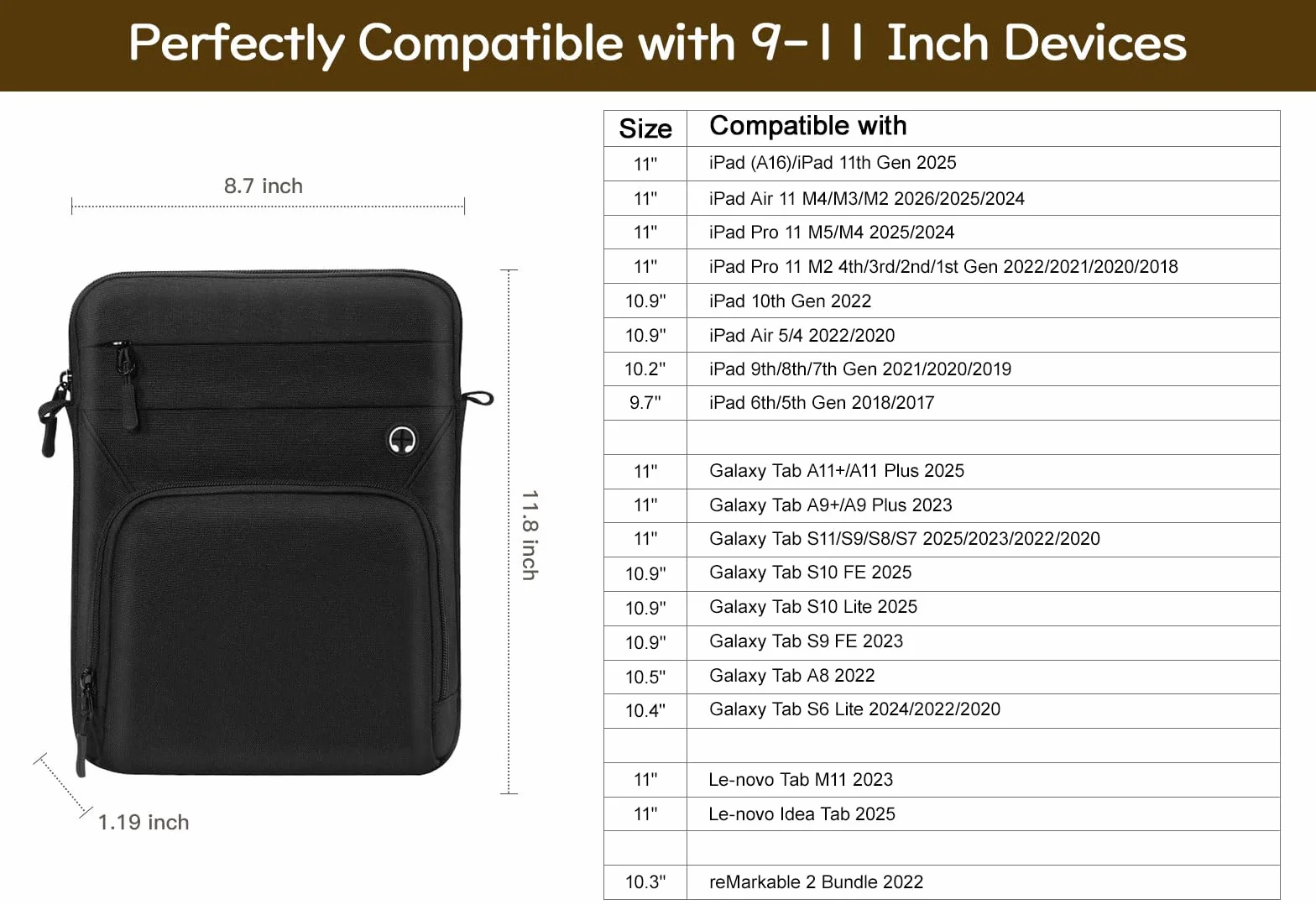 Dadanism Pokrowiec na tablet 22.9-27.9 cm na iPada Air 5/4 10,9 2022/2020, iPada 10,2 2021-2019, iPada 10. 10,9, iPada Pro 11 2021, Galaxy Tab S8/A8/A7 2022, etui z portem słuchawek