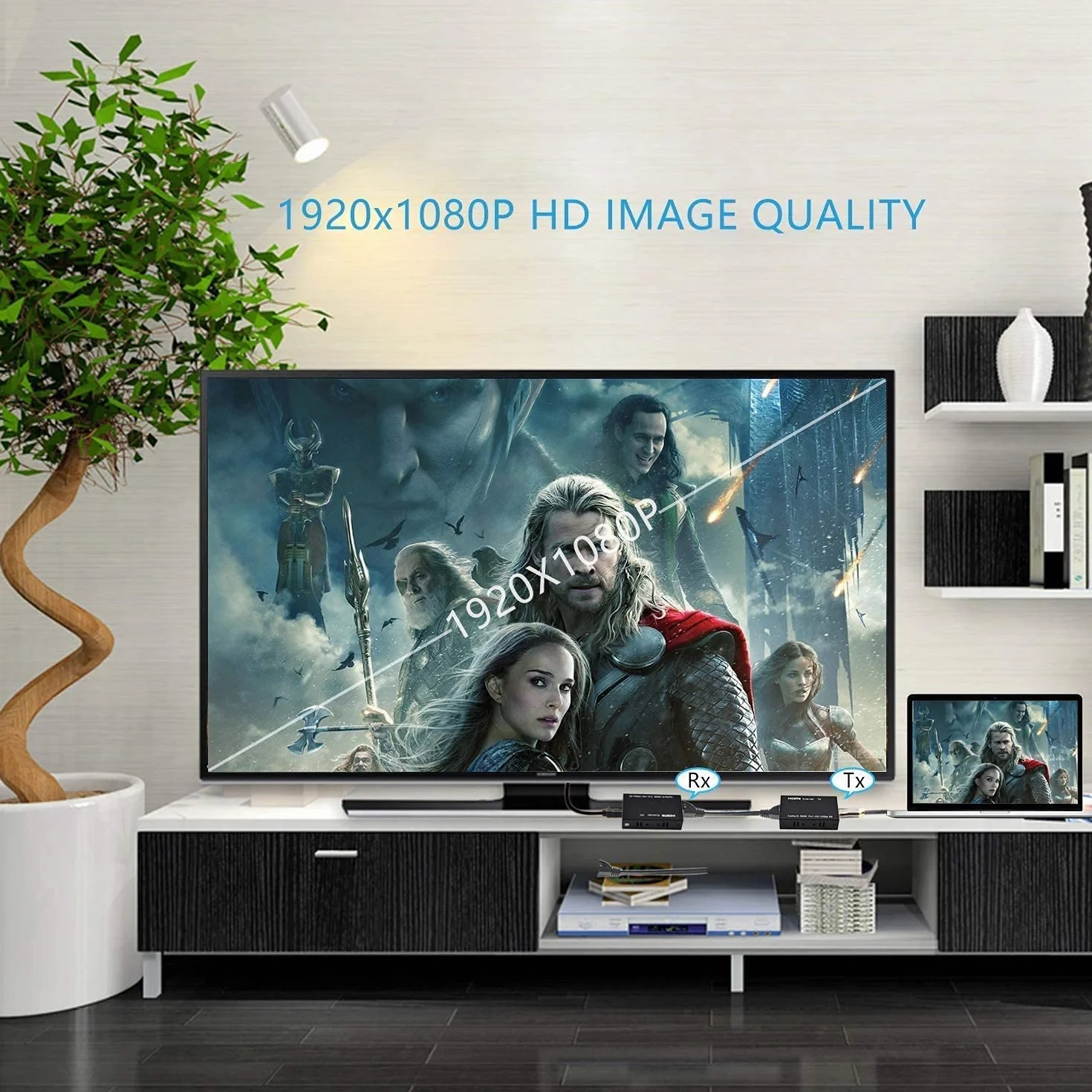 Przedłużacz HDMI 200 ft HDMI na RJ45 Ethernet przez kabel Cat5e/Cat6 Transmisja nadajnika HDMi obsługuje 1080P 3D HDCP EDID POC (wymaga zasilania tylko dla nadajnika)