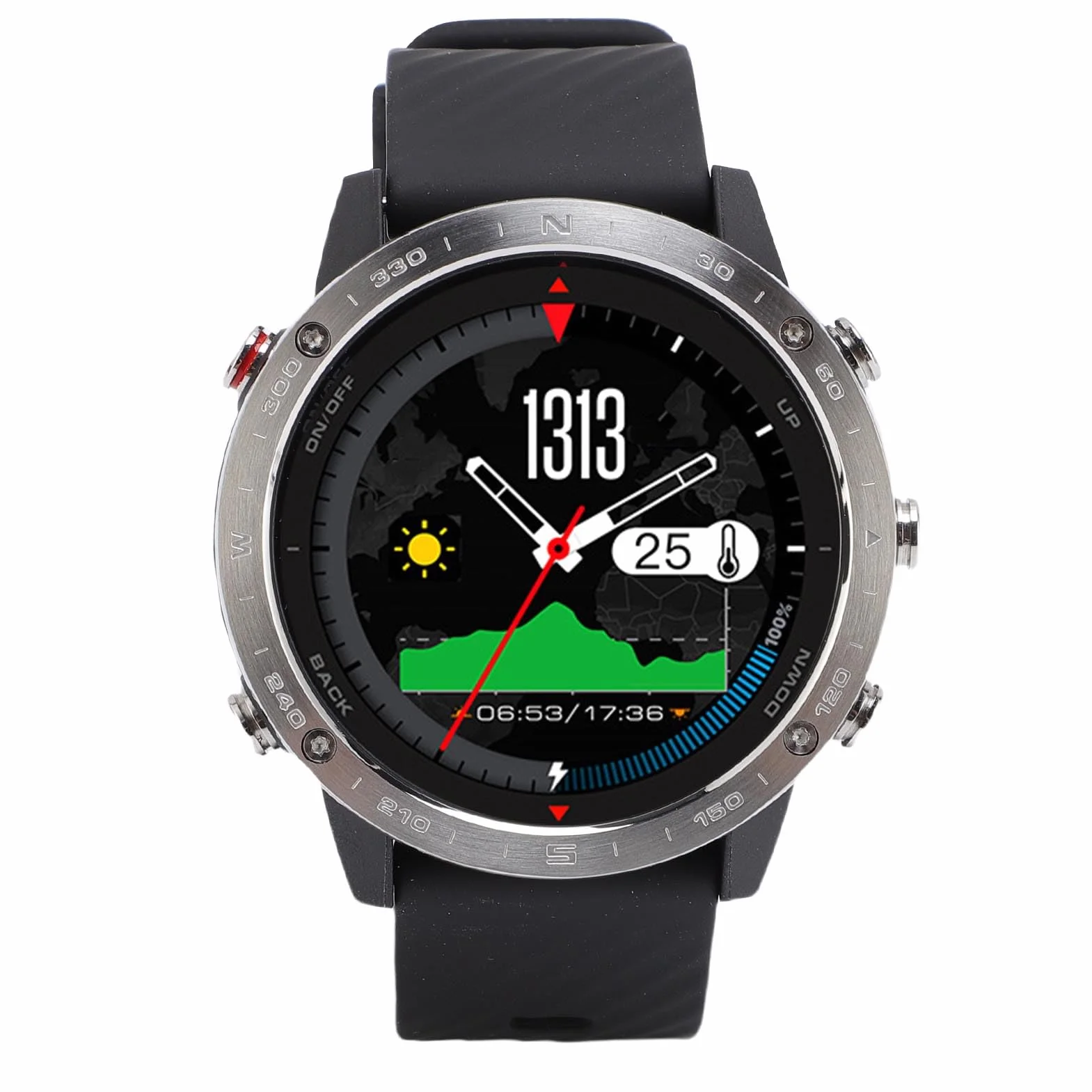 Cosiki Running Watch, Lekki 320 MAh Solidne Wodoodporne Okrągły Inteligentny Zegarek do Pieszych Wędrówek (BLACK)