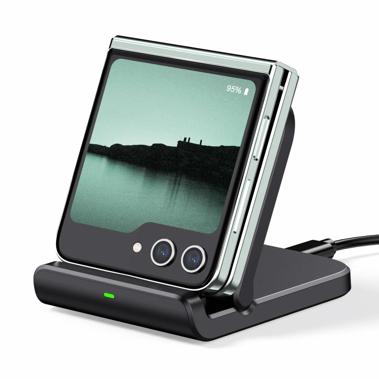 Bezprzewodowa ładowarka dla Samsung Z Galaxy Flip 7, Składana Szybki Podstawka ładująca dla Z Flip 7 FE/6/4/3, Motorola Razr 60 Ultra/60/50/40,SwanScout 501S (Bez adaptera) (Czarny) | Składany przenośny stojak, ładowanie pod dwoma kątami, kompatybilne z e