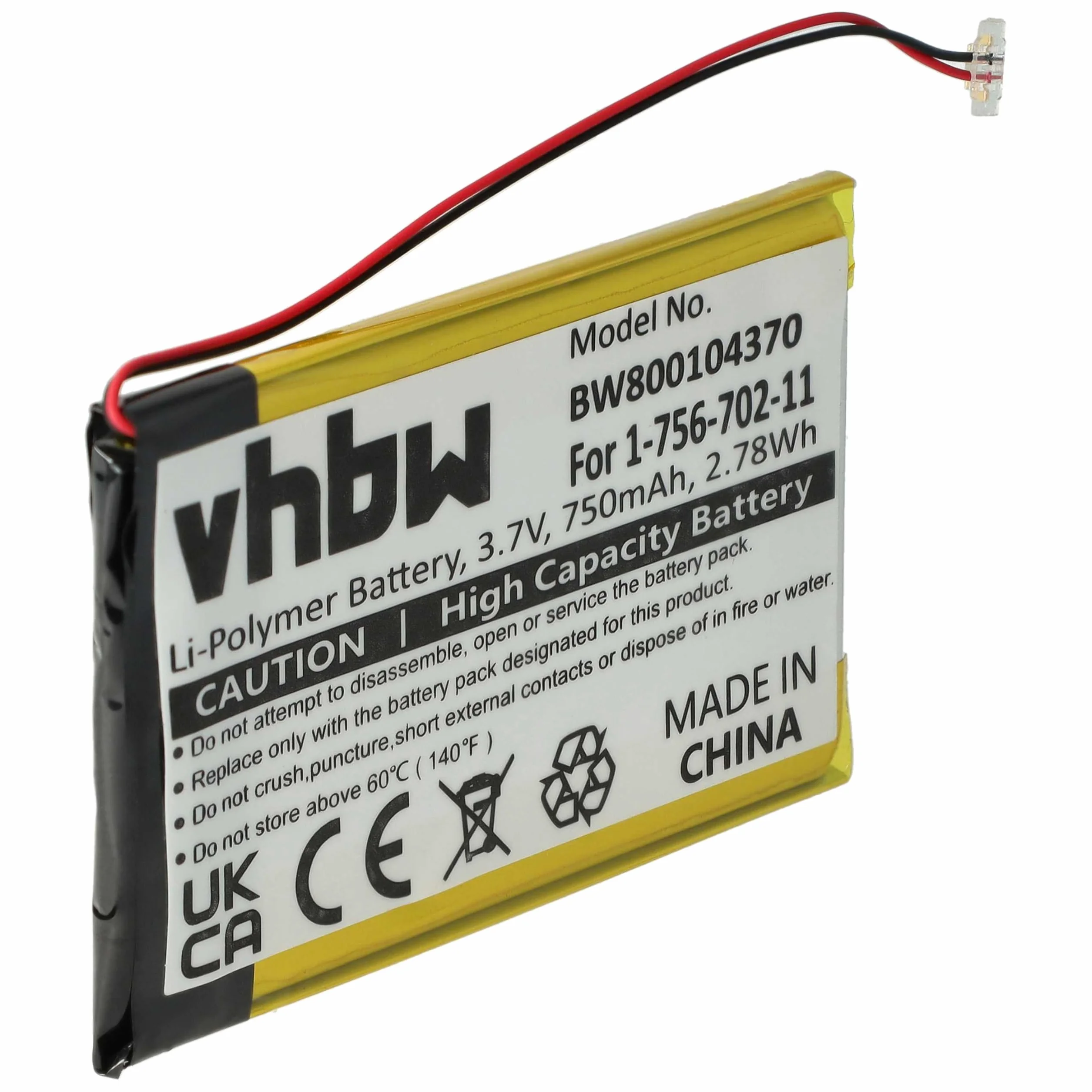 vhbw Bateria kompatybilna z Sony NWZ-A828, NWZ-A828KBLK, NWZ-A829, NWZ-A829BLK, NWZ-A845 odtwarzacz MP3 (750 mAh, 3,7 V, litowo-jonowy)